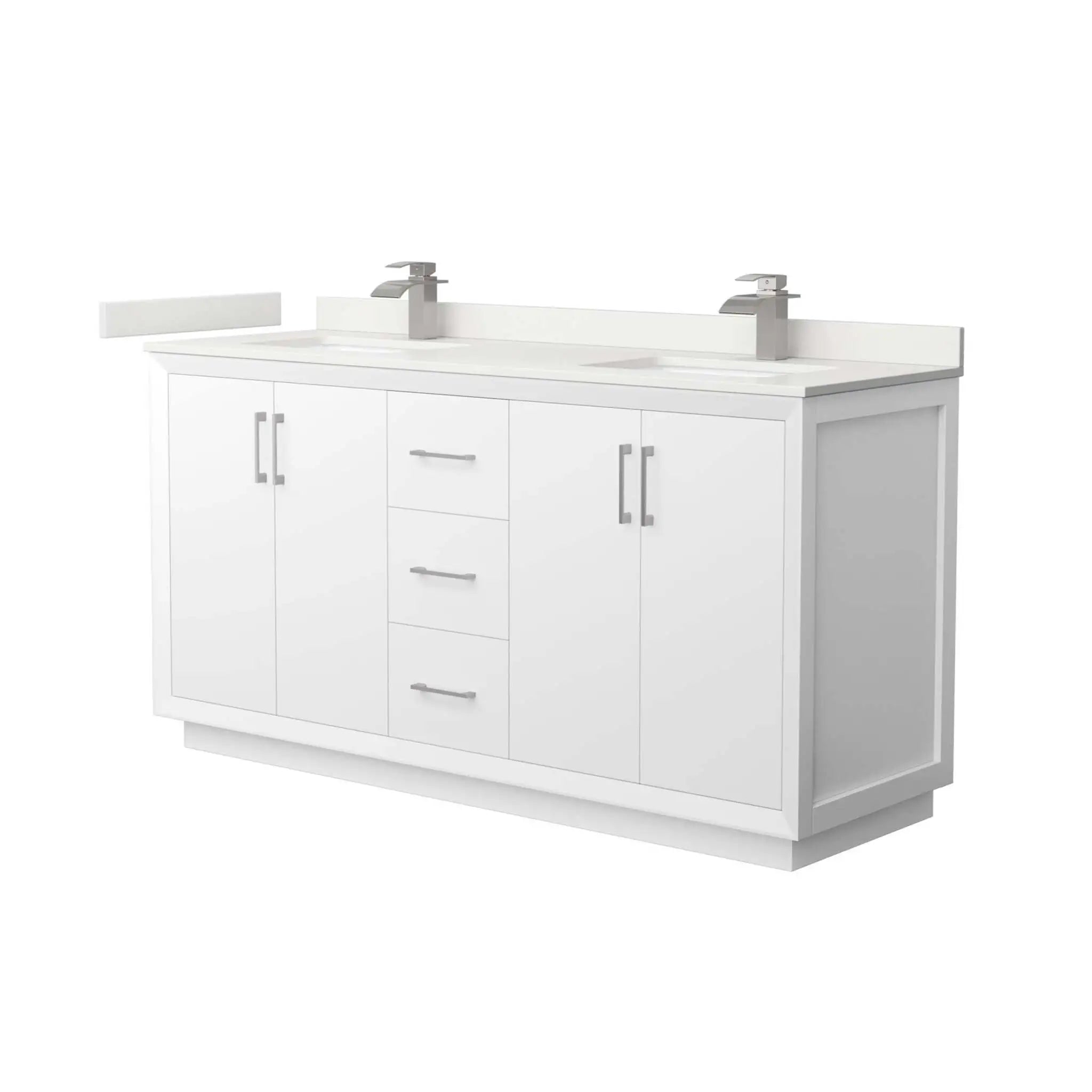 66" Strada Double Bathroom Vanity in White with Brushed Nickel Trim by Wyndham