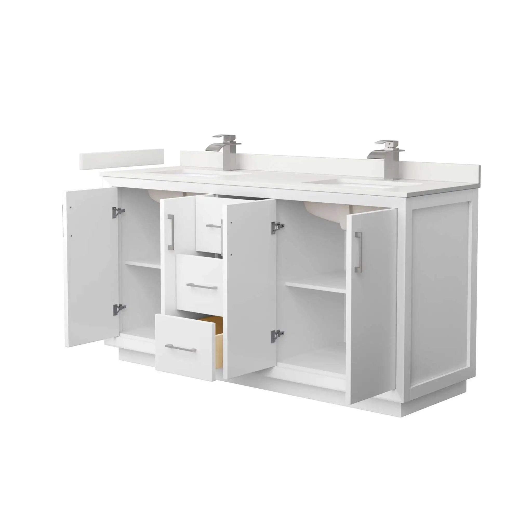 66" Strada Double Bathroom Vanity in White with Brushed Nickel Trim by Wyndham