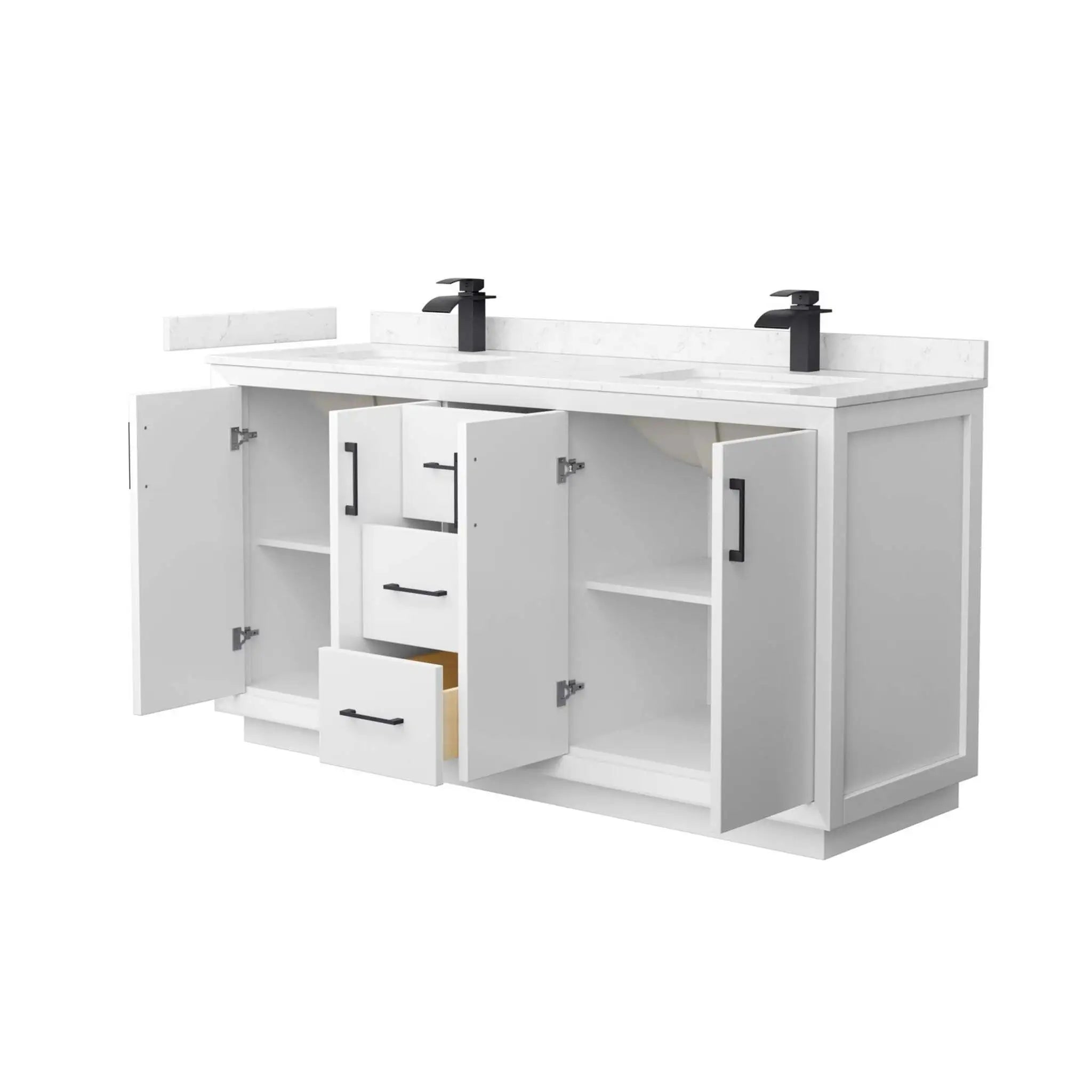 66" Strada Double Bathroom Vanity in White with Matte Black Trim by Wyndham