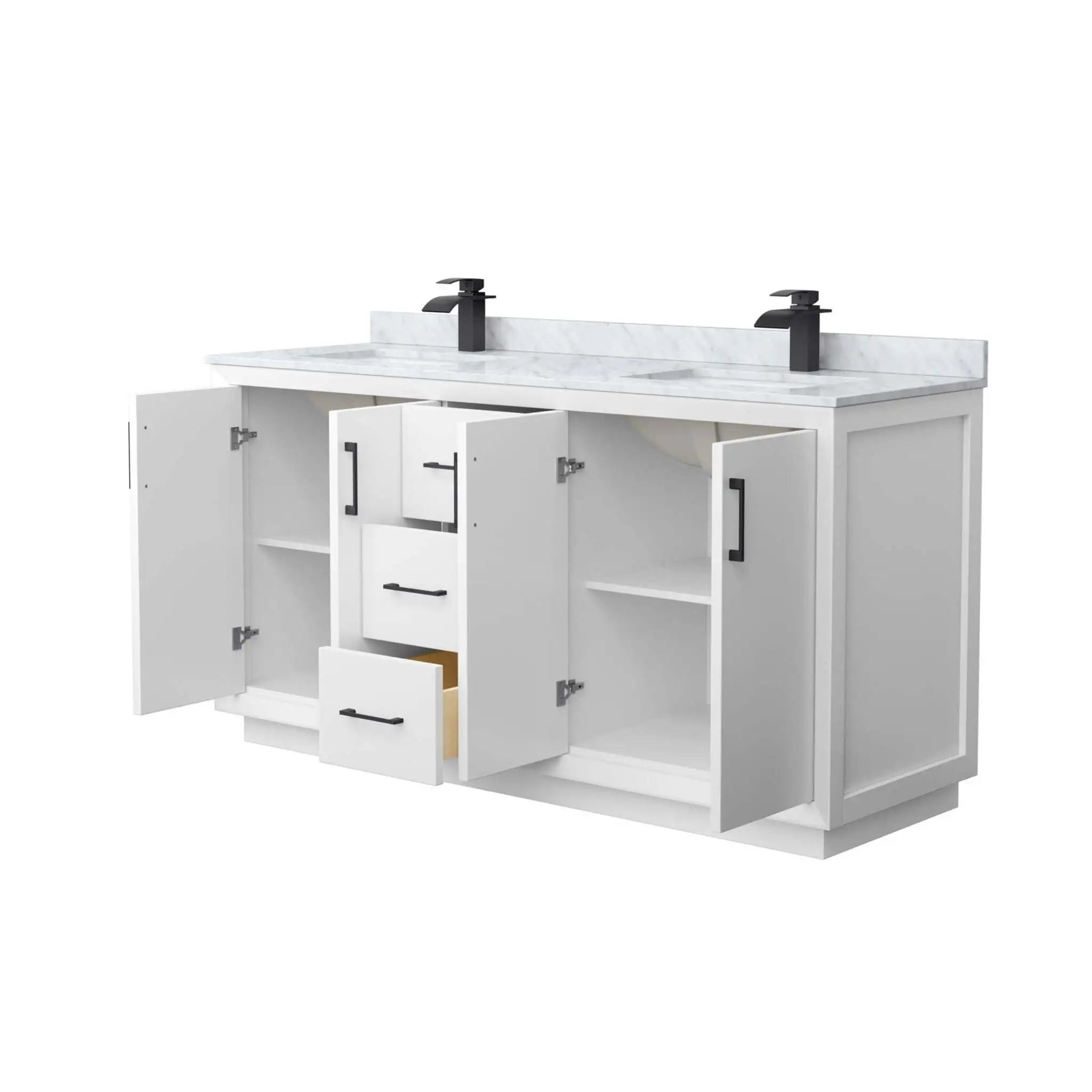 66" Strada Double Bathroom Vanity in White with Matte Black Trim by Wyndham
