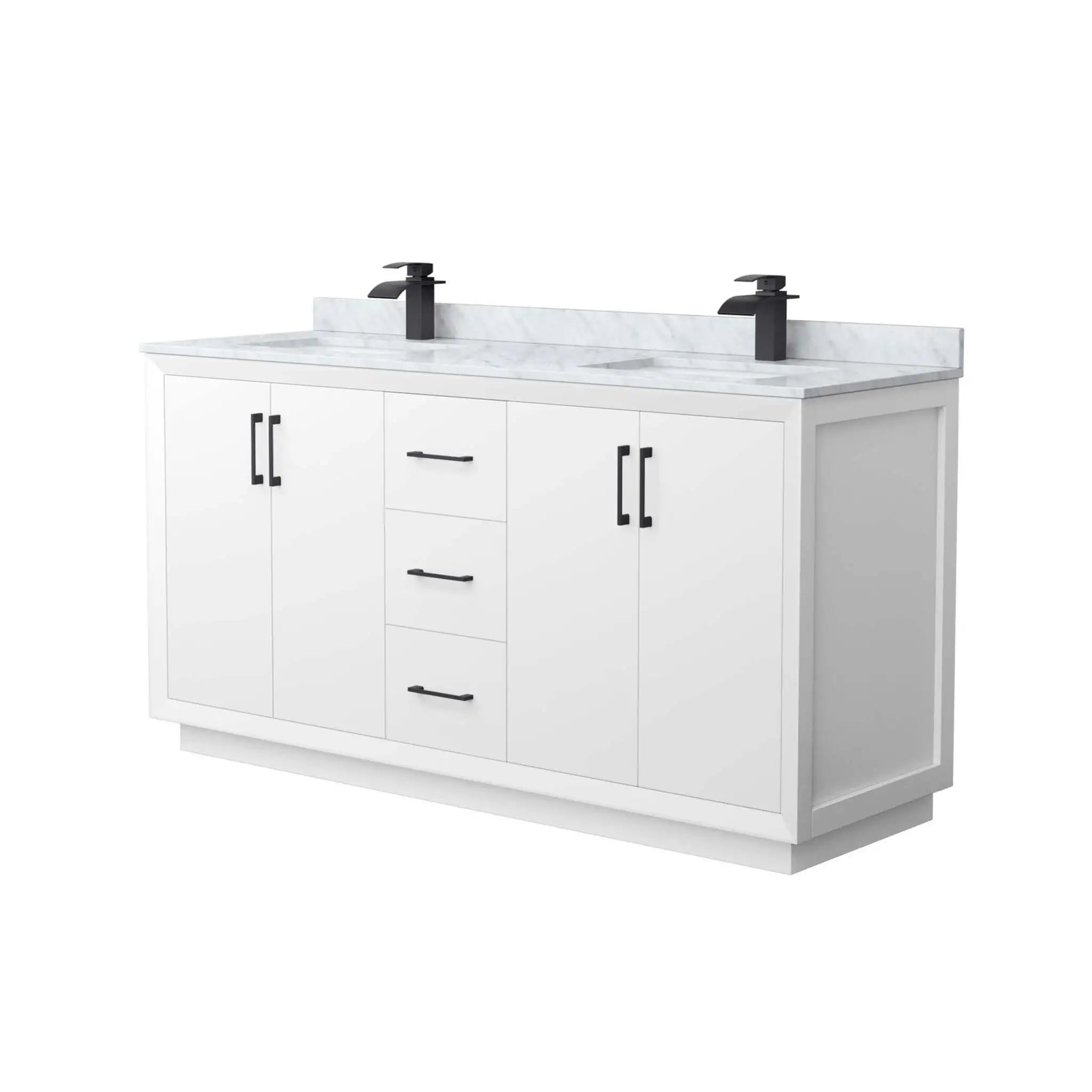 66" Strada Double Bathroom Vanity in White with Matte Black Trim by Wyndham