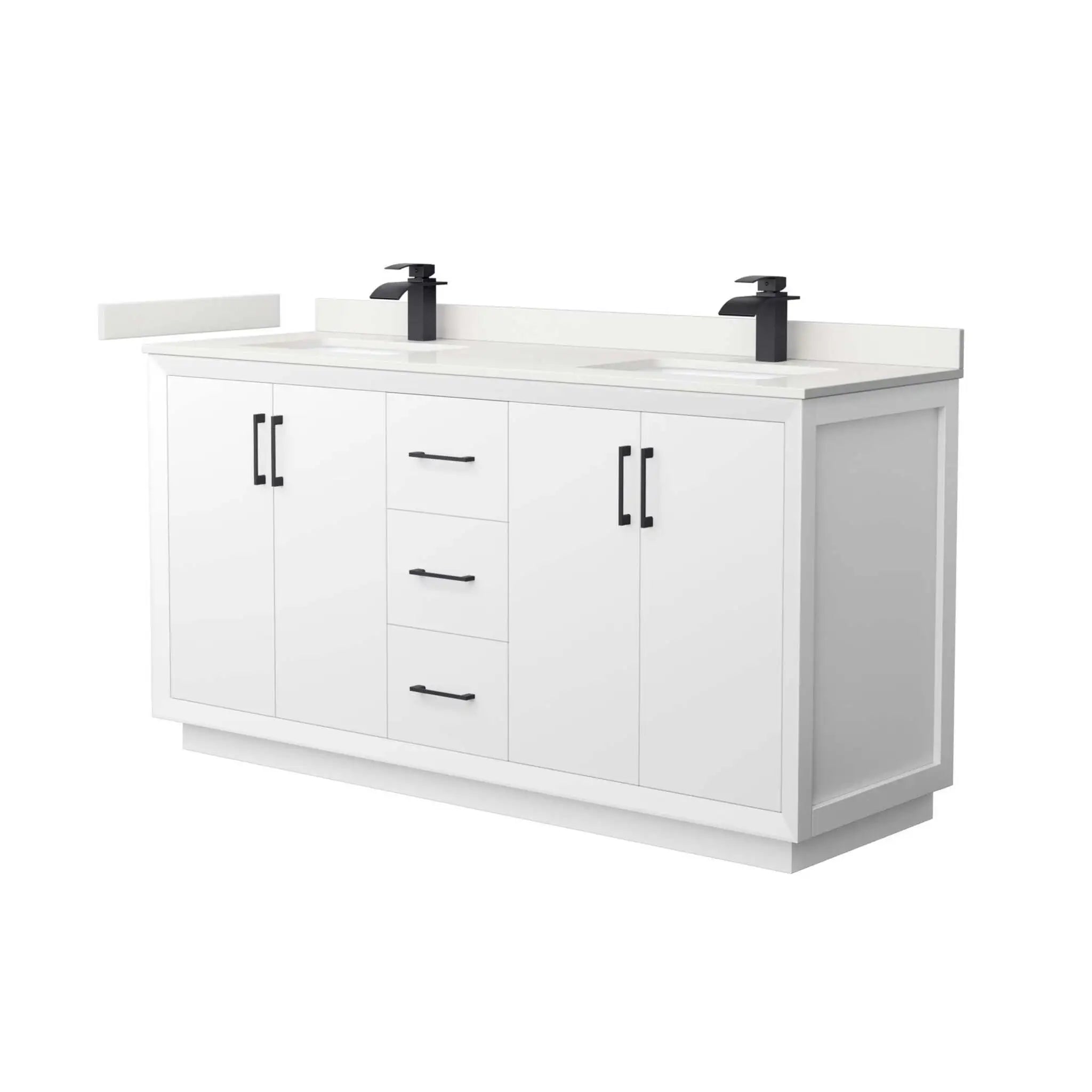 66" Strada Double Bathroom Vanity in White with Matte Black Trim by Wyndham