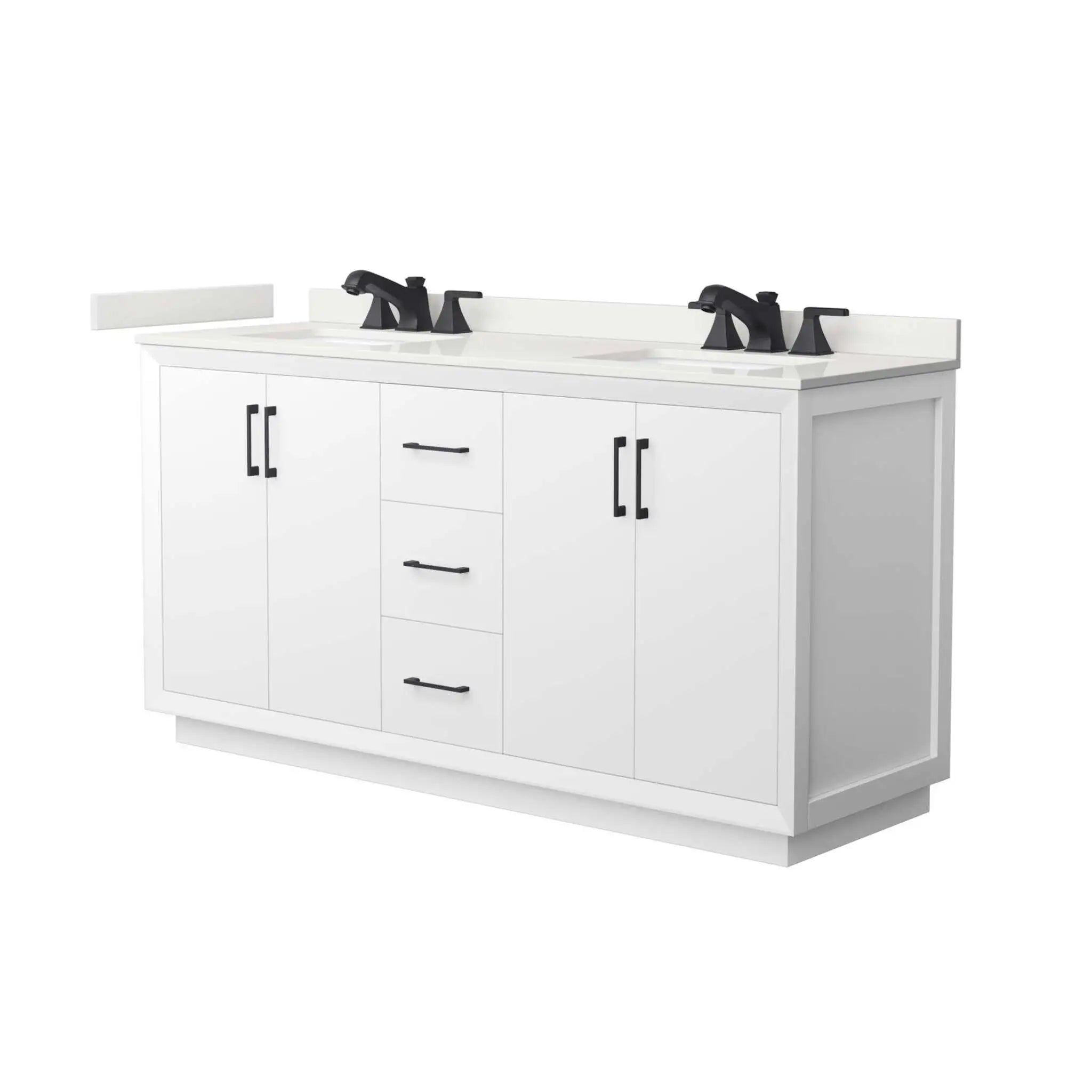 66" Strada Double Bathroom Vanity in White with Matte Black Trim by Wyndham