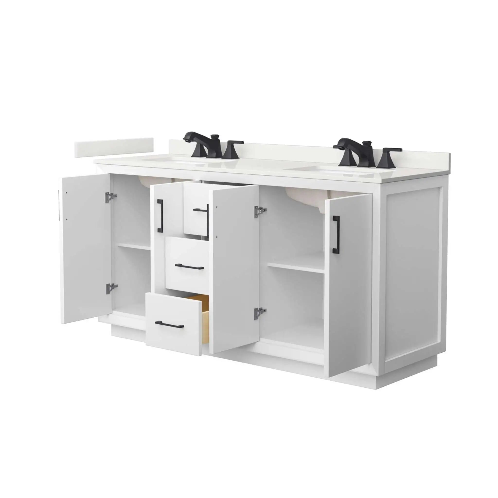 66" Strada Double Bathroom Vanity in White with Matte Black Trim by Wyndham