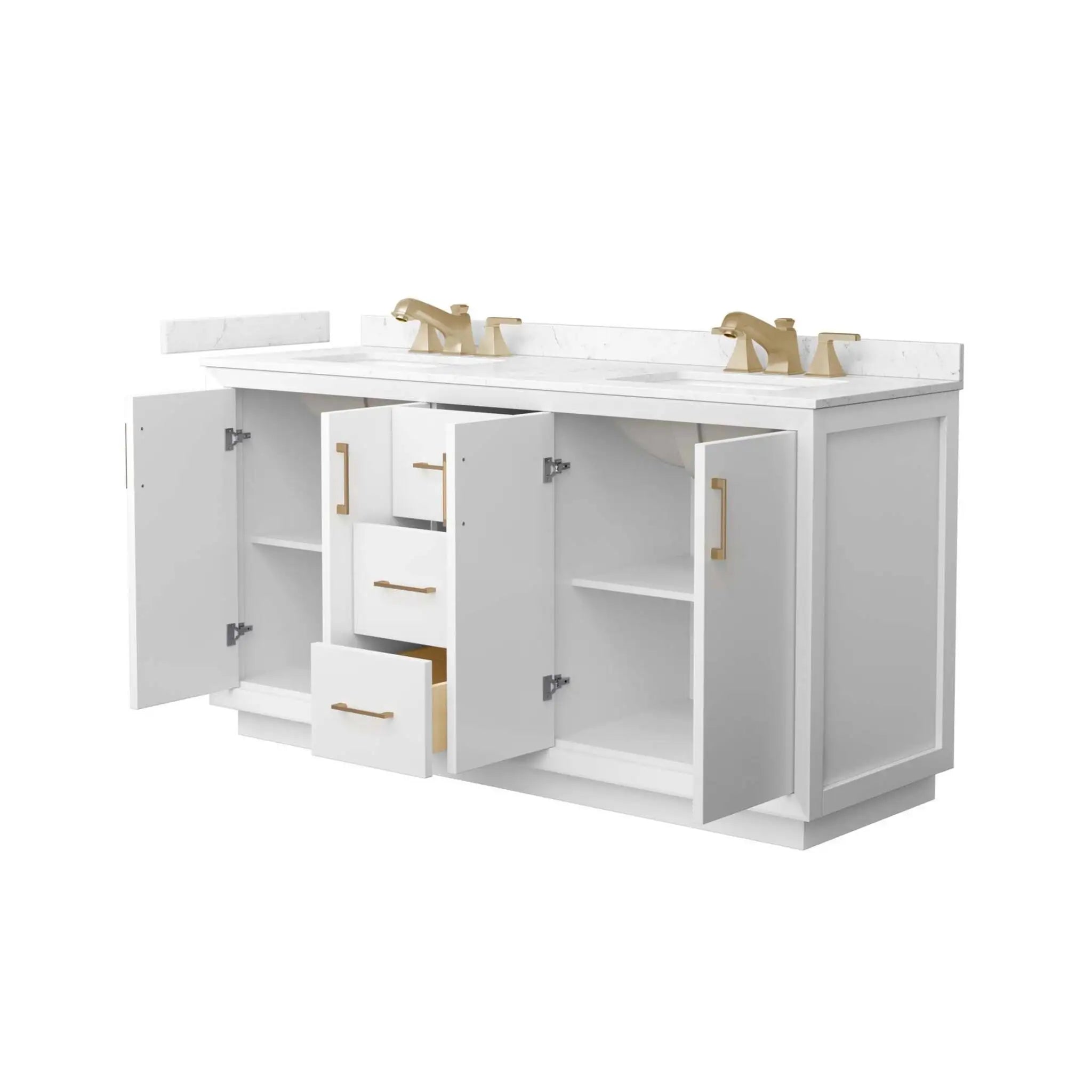 66" Strada Double Bathroom Vanity in White with Satin Bronze Trim by Wyndham