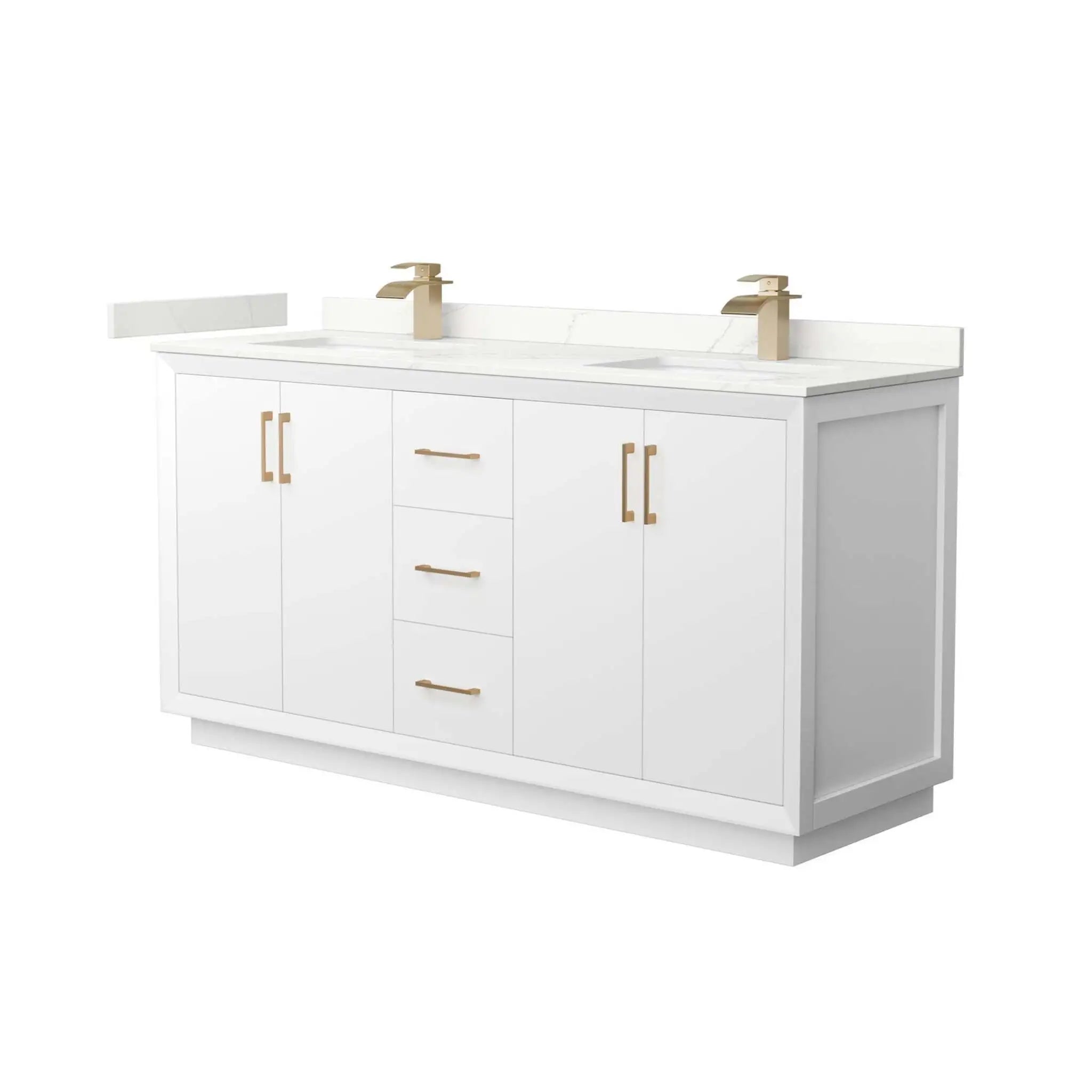 66" Strada Double Bathroom Vanity in White with Satin Bronze Trim by Wyndham