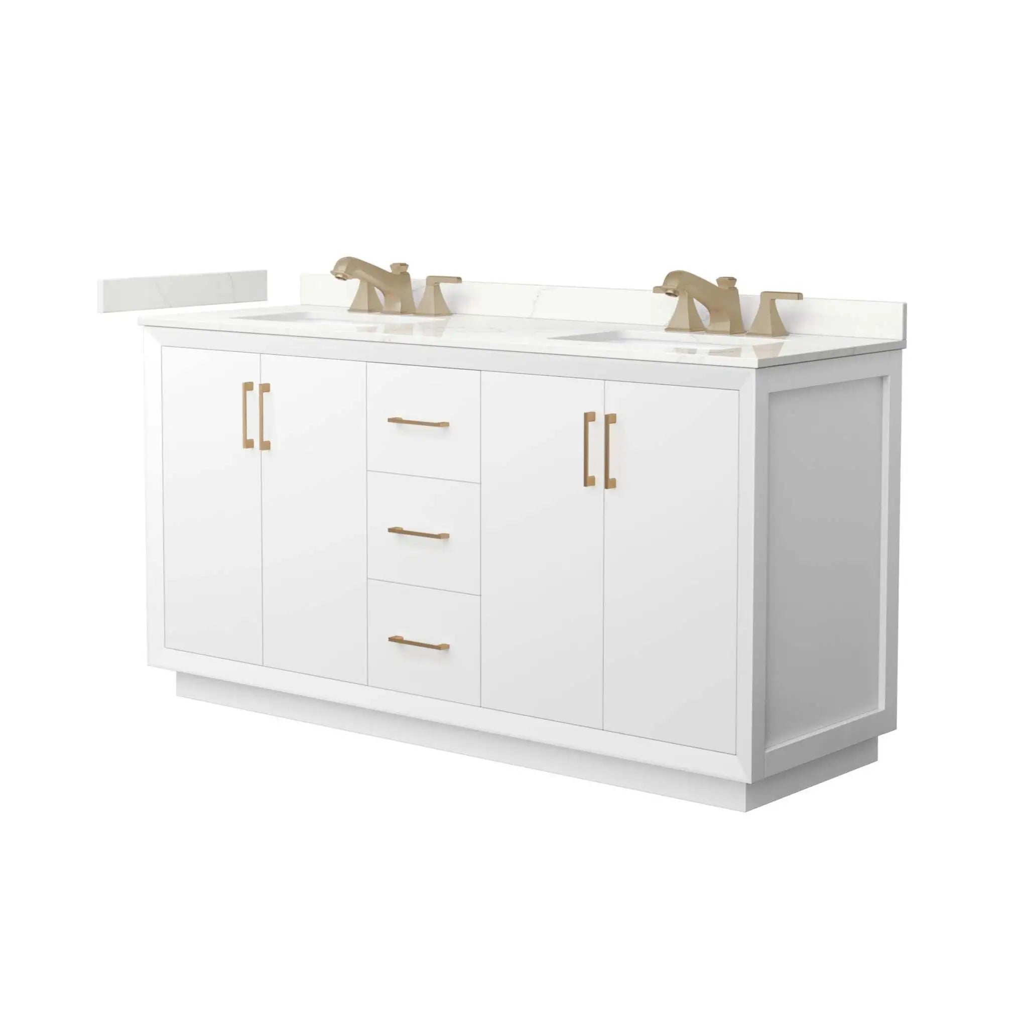 66" Strada Double Bathroom Vanity in White with Satin Bronze Trim by Wyndham