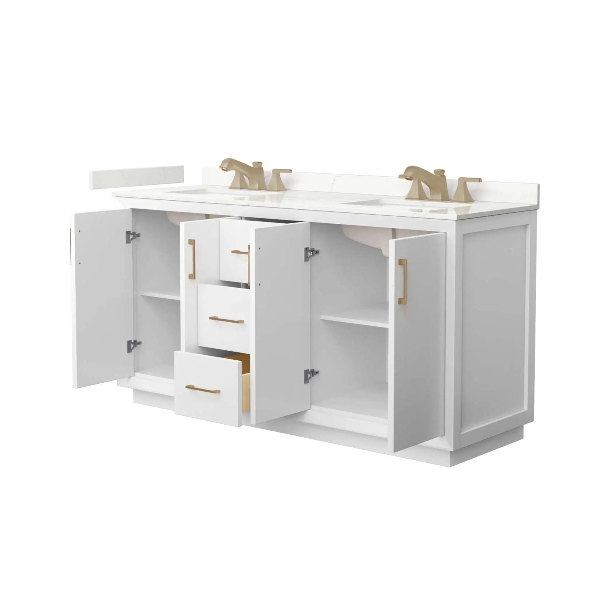 66" Strada Double Bathroom Vanity in White with Satin Bronze Trim by Wyndham