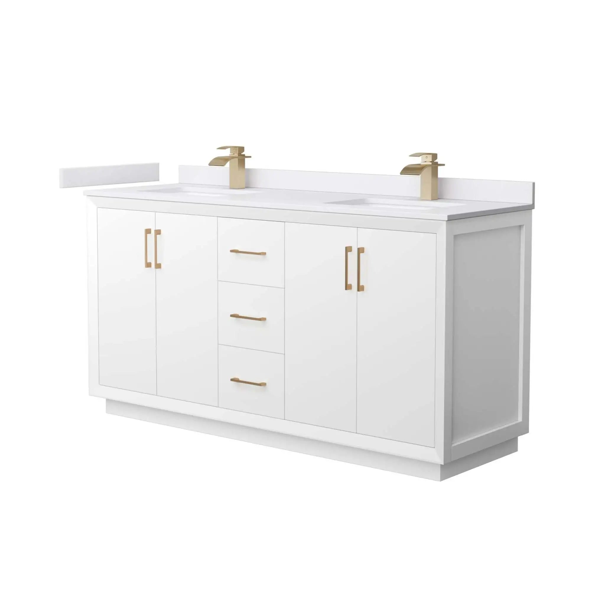 66" Strada Double Bathroom Vanity in White with Satin Bronze Trim by Wyndham