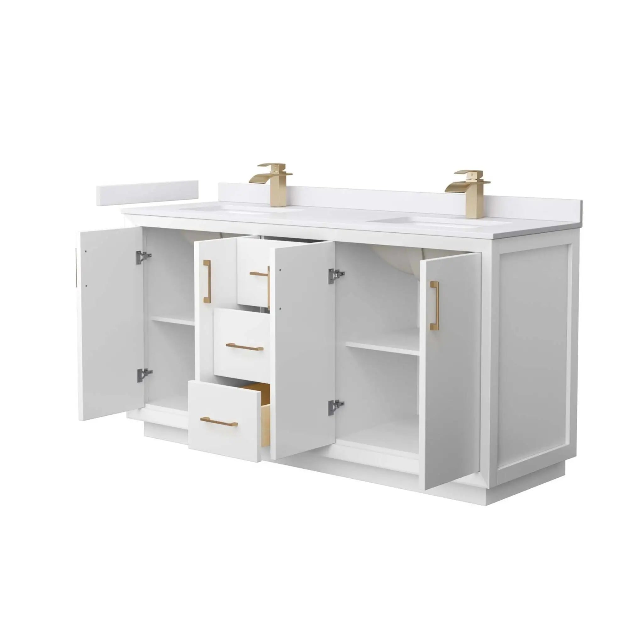 66" Strada Double Bathroom Vanity in White with Satin Bronze Trim by Wyndham