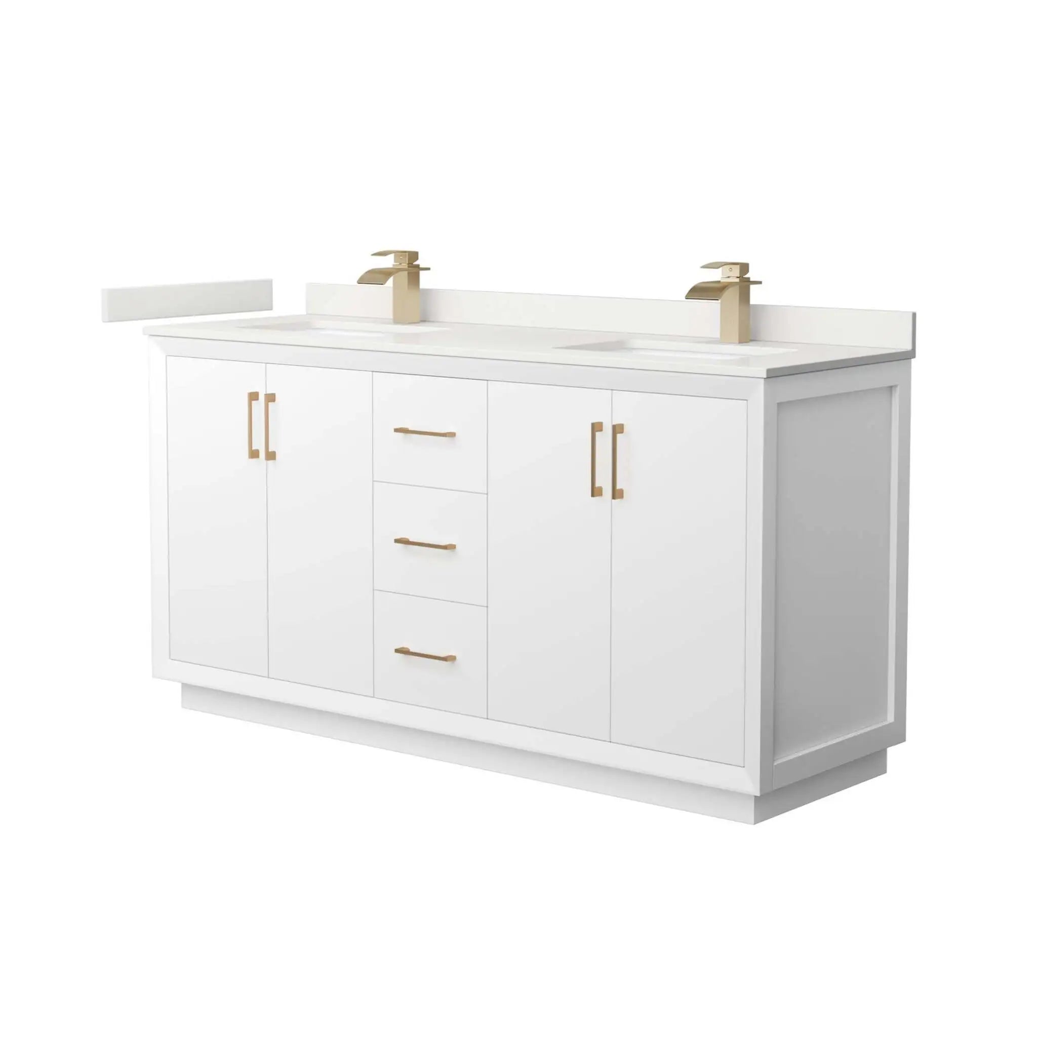 66" Strada Double Bathroom Vanity in White with Satin Bronze Trim by Wyndham