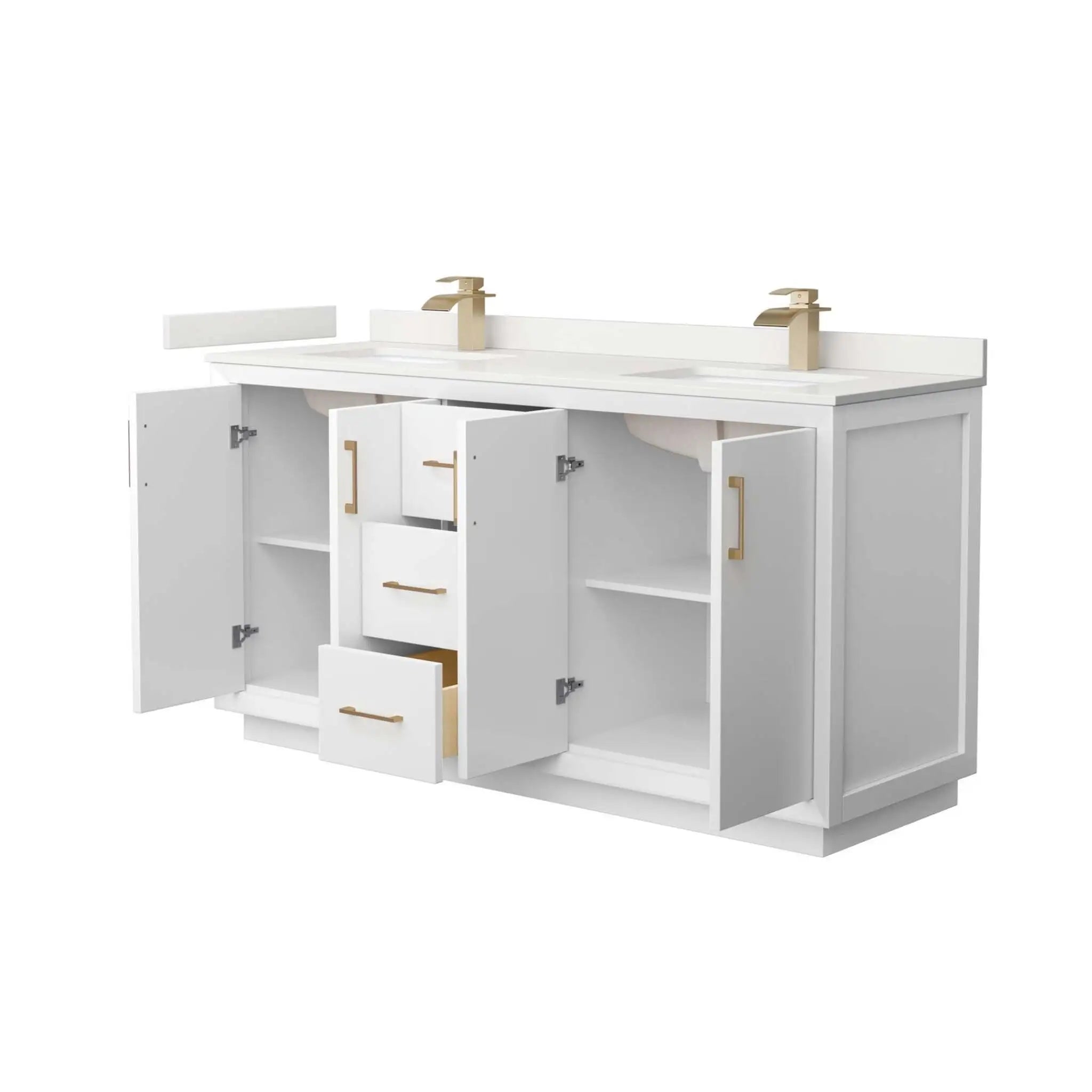 66" Strada Double Bathroom Vanity in White with Satin Bronze Trim by Wyndham