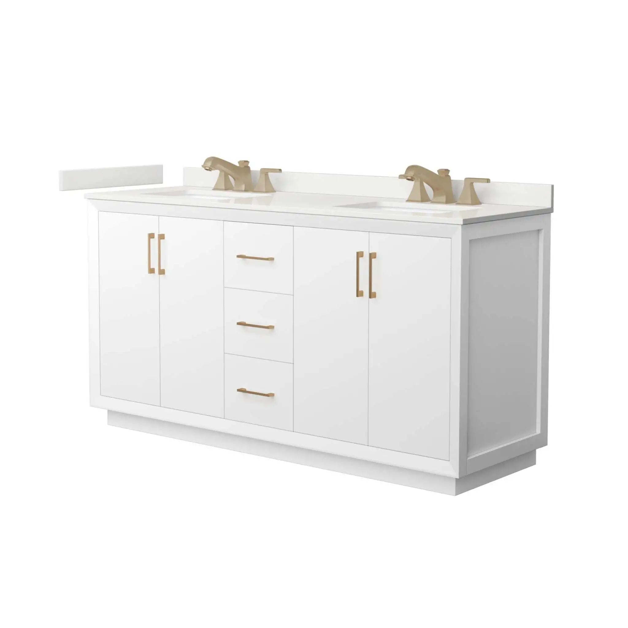 66" Strada Double Bathroom Vanity in White with Satin Bronze Trim by Wyndham
