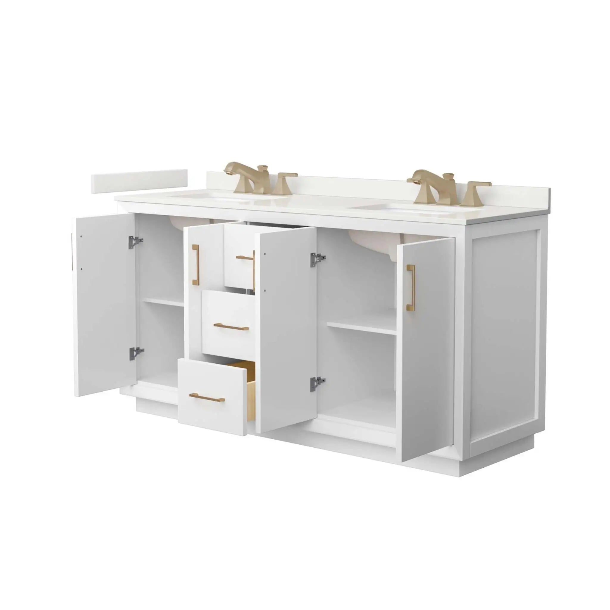 66" Strada Double Bathroom Vanity in White with Satin Bronze Trim by Wyndham