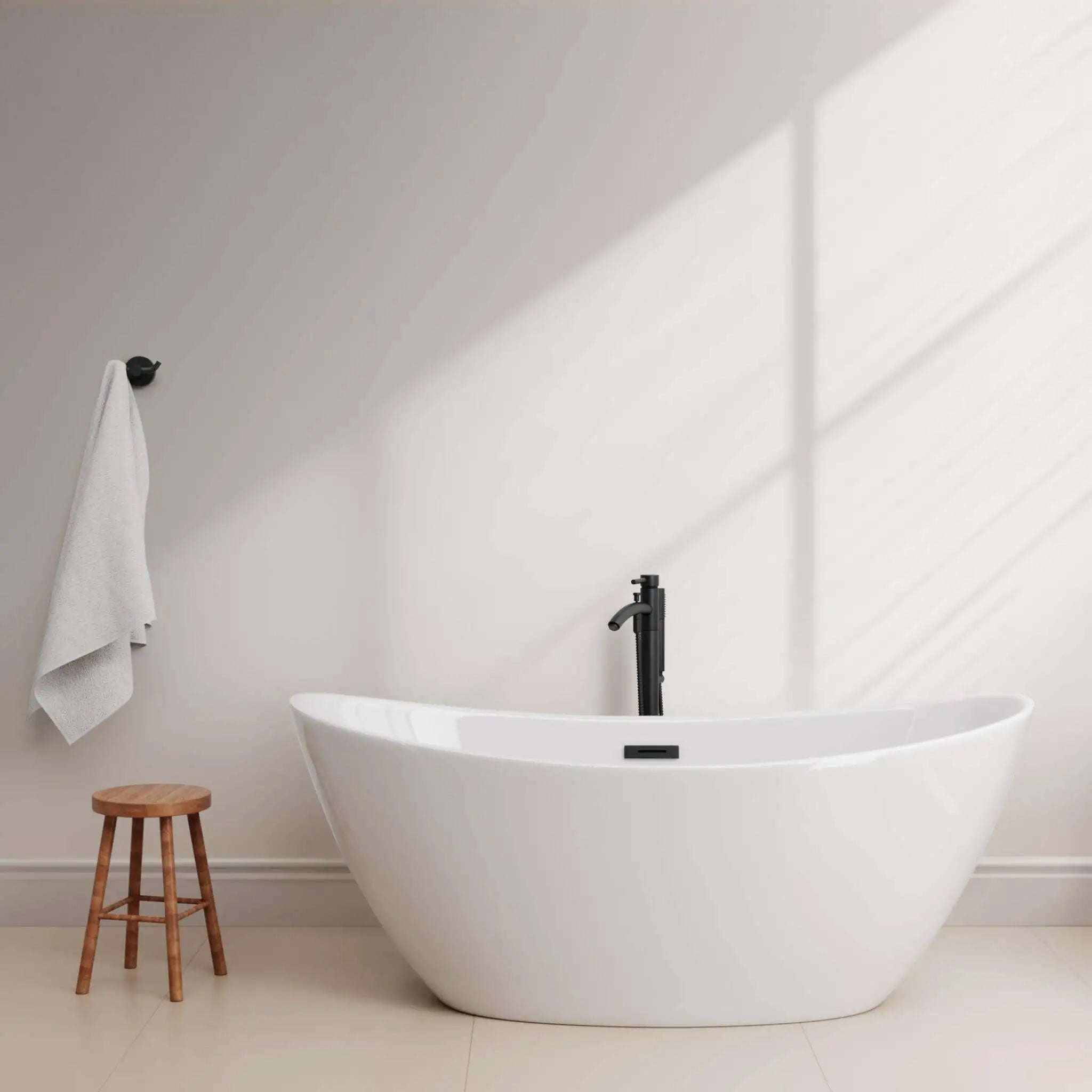 66" White Freestanding Bathtub, Matte Black Trim - Dorrit by Wyndham (WCBTE652066MBTRIM) image 2