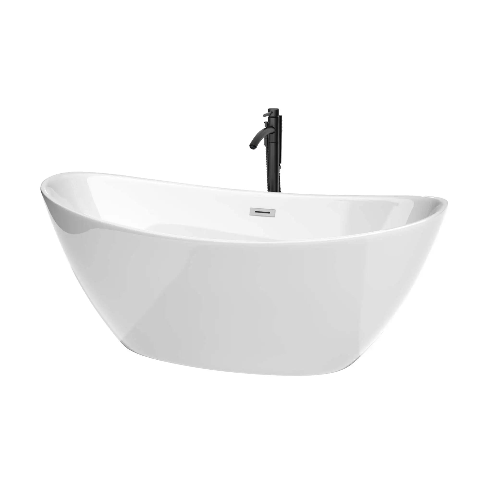 66" White Freestanding Bathtub with Polished Chrome Faucet - Dorrit by Wyndham (WCBTE652066PCATPBK) image