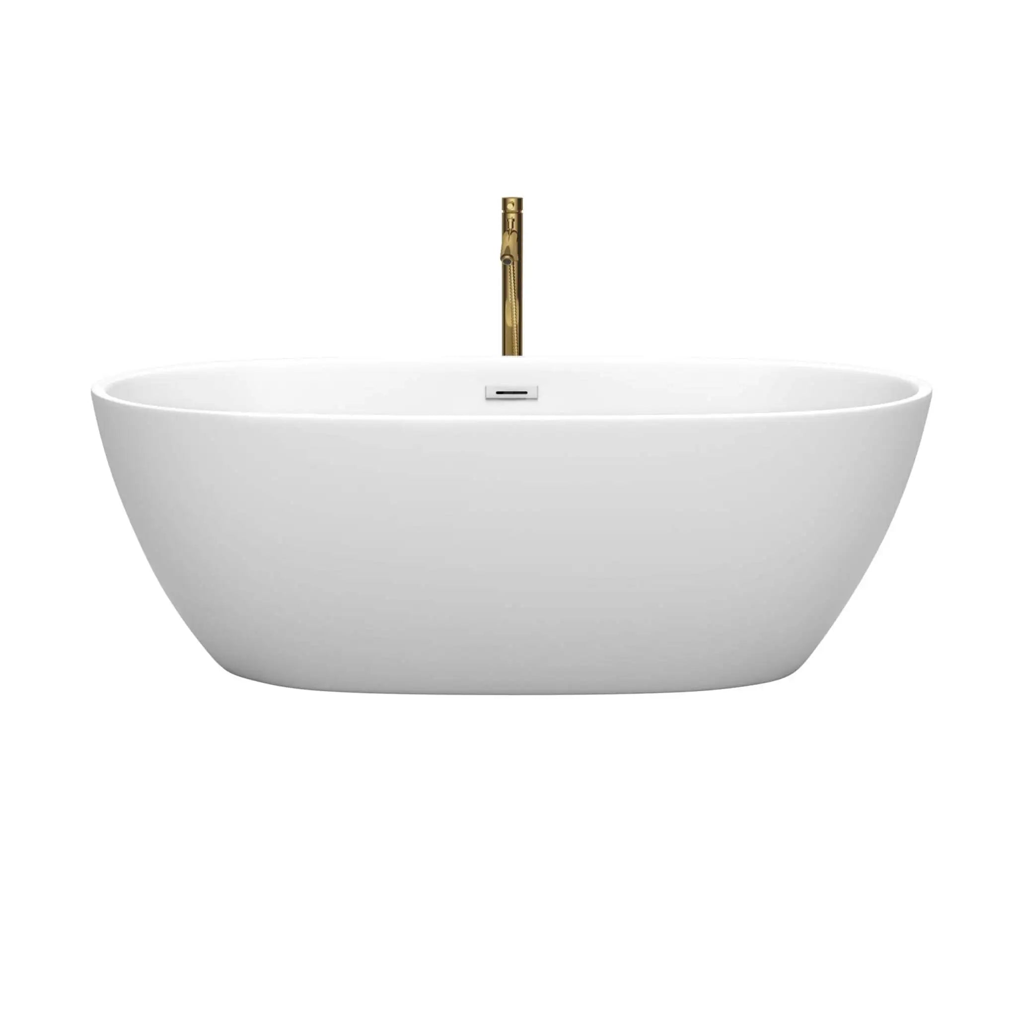 67" Matte White Freestanding Bathtub with Brushed Gold Faucet - Juno by Wyndham (WCBTE306167MWPCATPGD) image 2