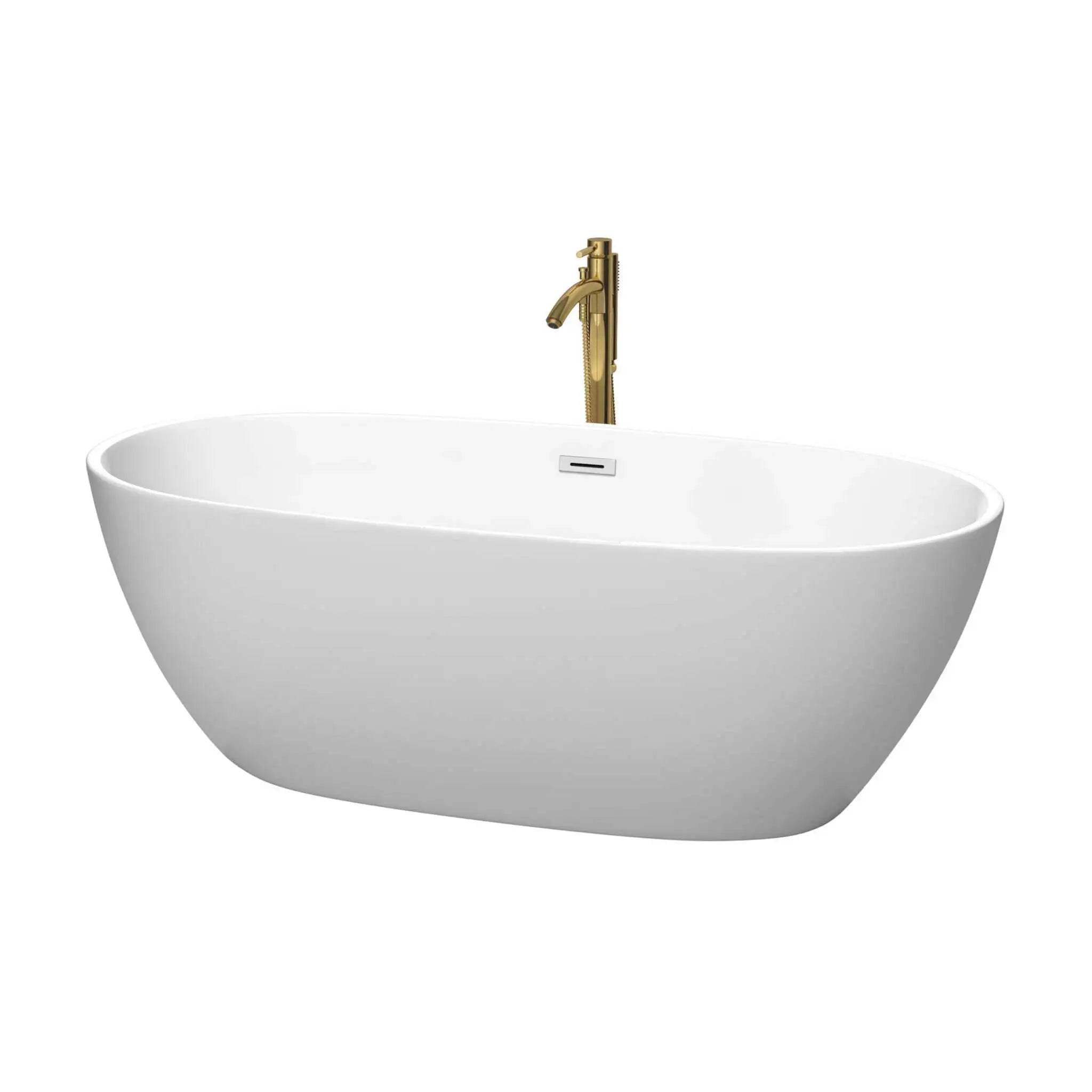 67" Matte White Freestanding Bathtub with Brushed Gold Faucet - Juno by Wyndham (WCBTE306167MWPCATPGD) image