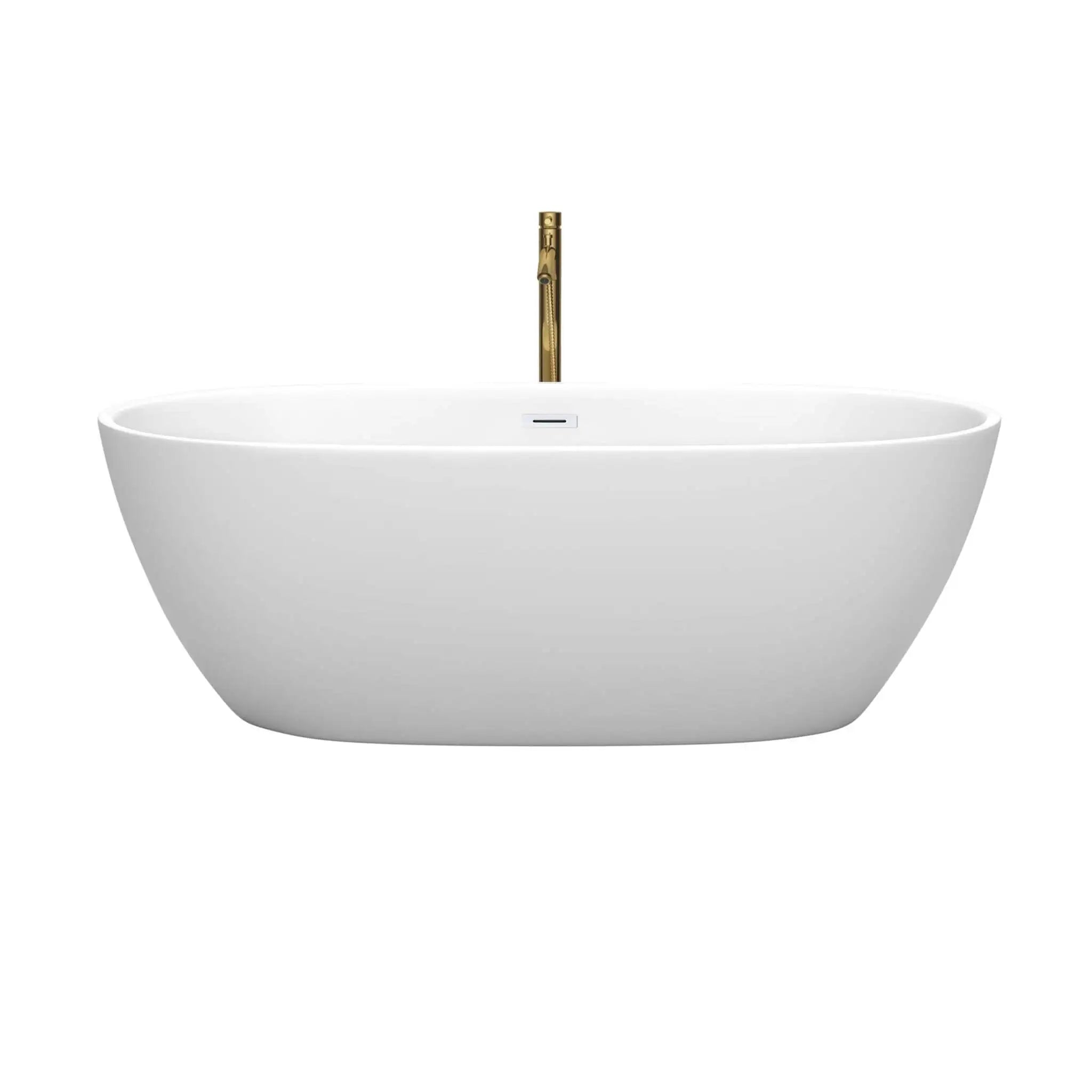 67" Matte White Freestanding Bathtub with Brushed Gold Faucet - Juno by Wyndham (WCBTE306167MWSWATPGD) image 2