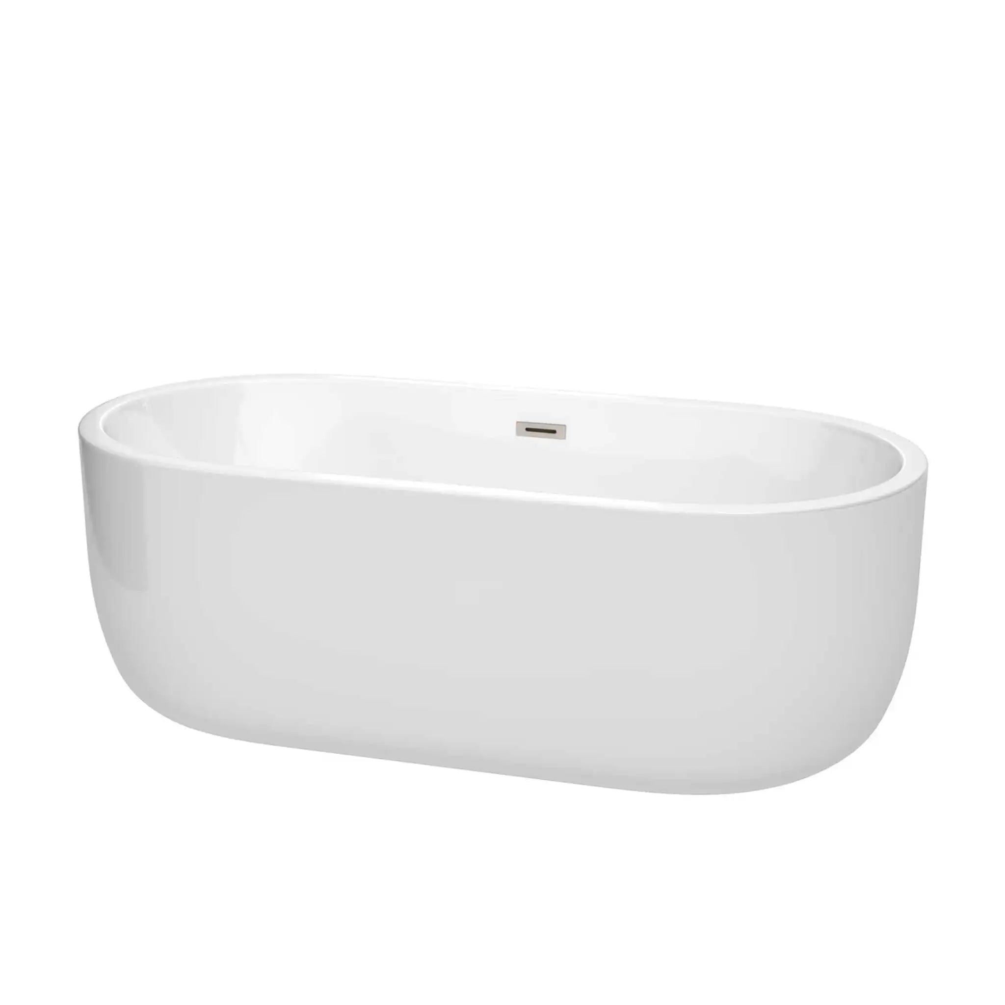 67" White Freestanding Bathtub, Brushed Nickel Trim - Juliette by Wyndham (WCOBT101367BNTRIM) image