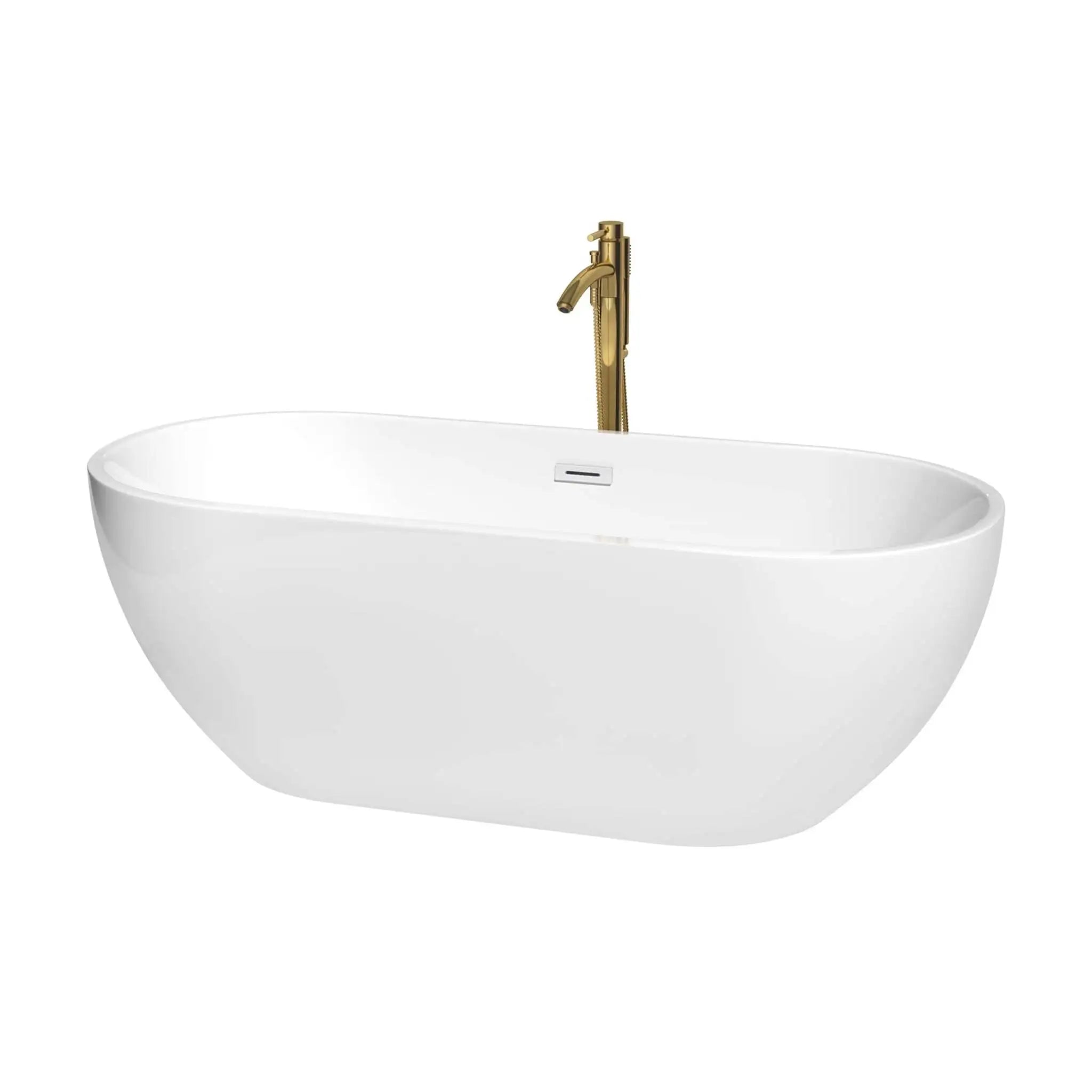 67" White Freestanding Bathtub with Brushed Gold Faucet - Brooklyn by Wyndham (WCOBT200067SWATPGD) image