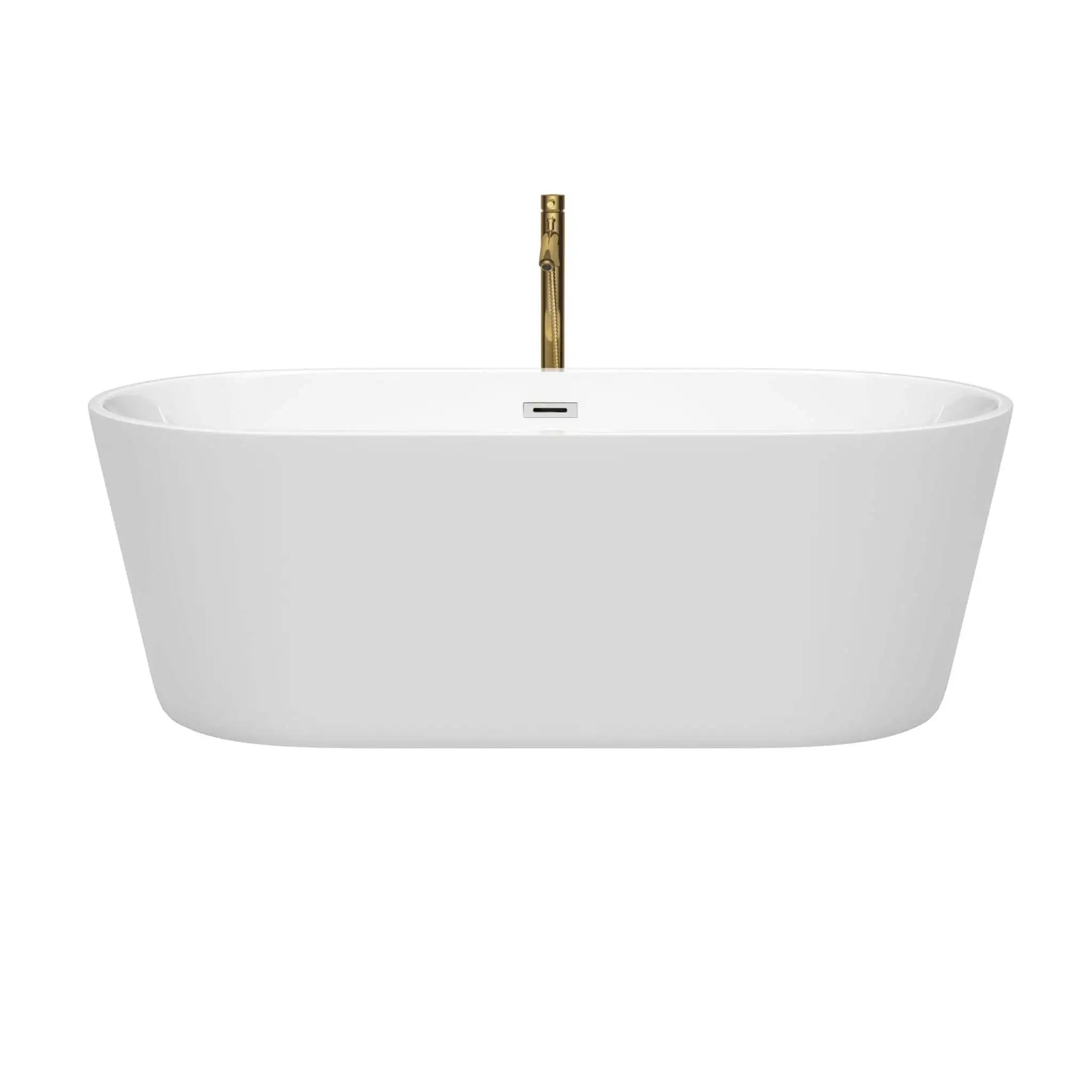 67" White Freestanding Bathtub with Brushed Gold Faucet - Carissa CD by Wyndham (WCOBT101567PCATPGD) image 1