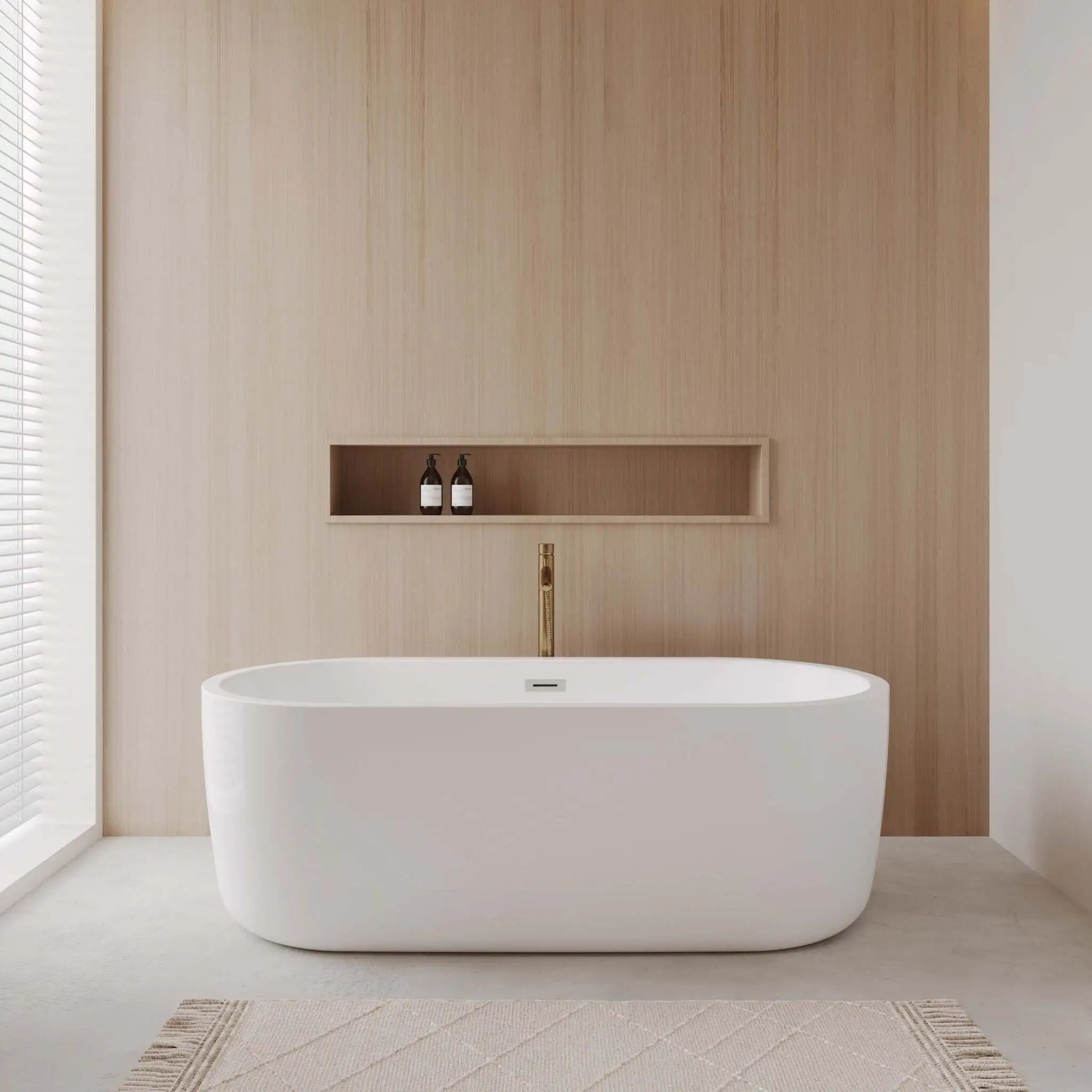 67" White Freestanding Bathtub with Brushed Gold Faucet - Juliette by Wyndham (WCOBT101367PCATPGD) image 1