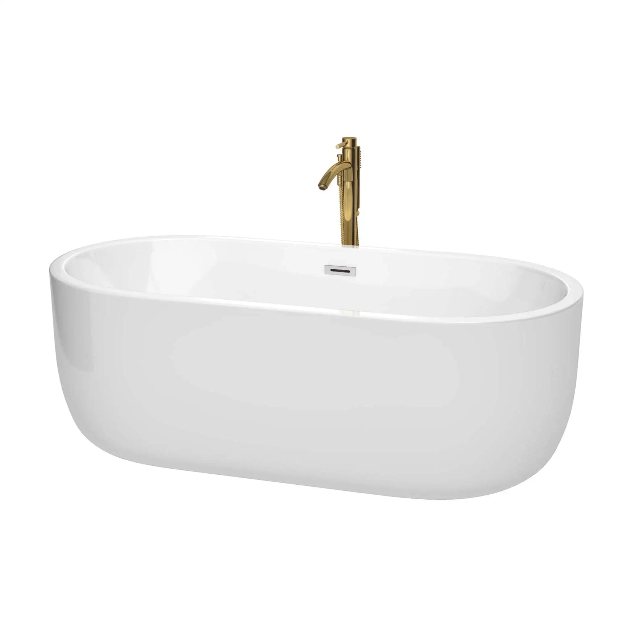67" White Freestanding Bathtub with Brushed Gold Faucet - Juliette by Wyndham (WCOBT101367PCATPGD) image