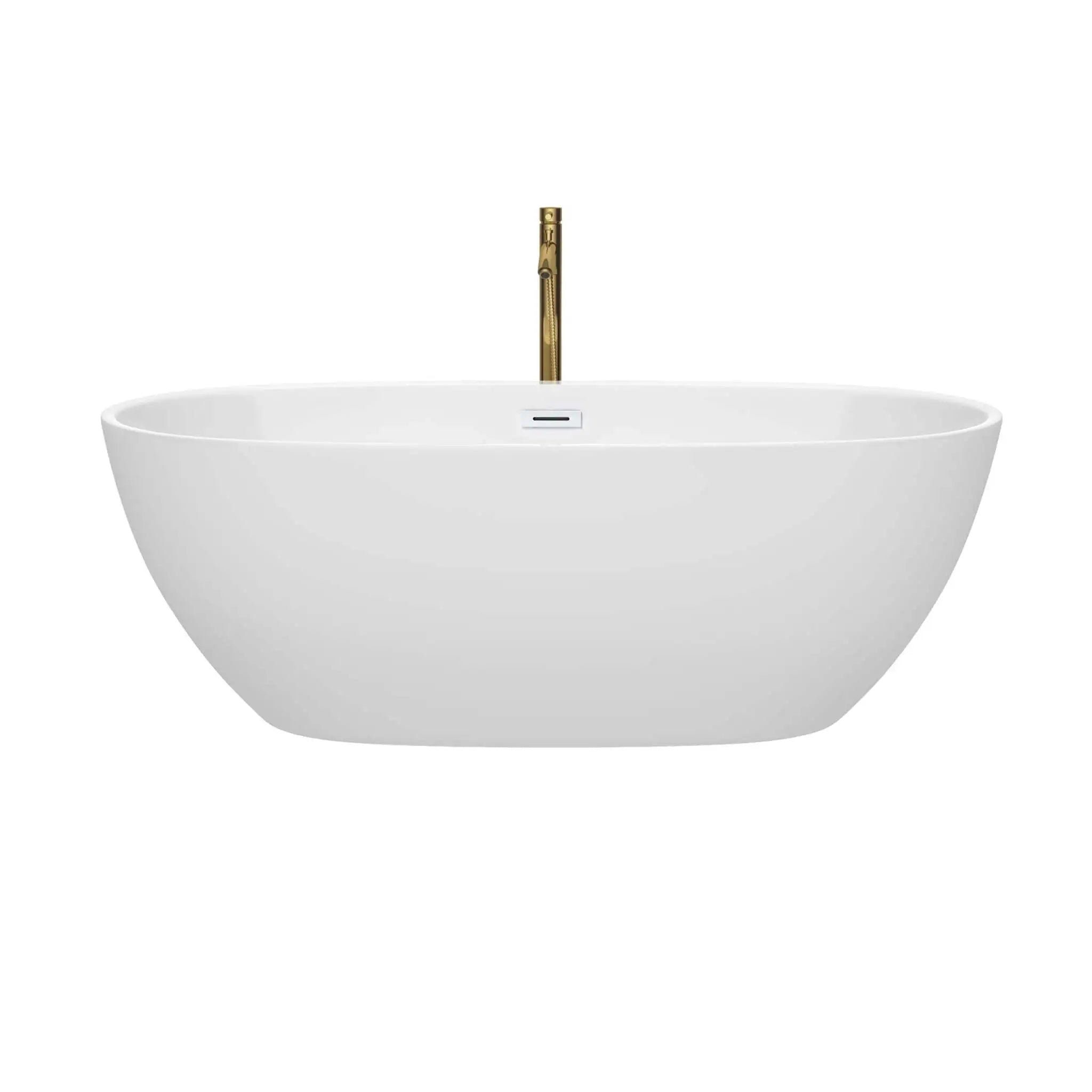 67" White Freestanding Bathtub with Brushed Gold Faucet - Juno by Wyndham (WCBTK156167SWATPGD) image 2
