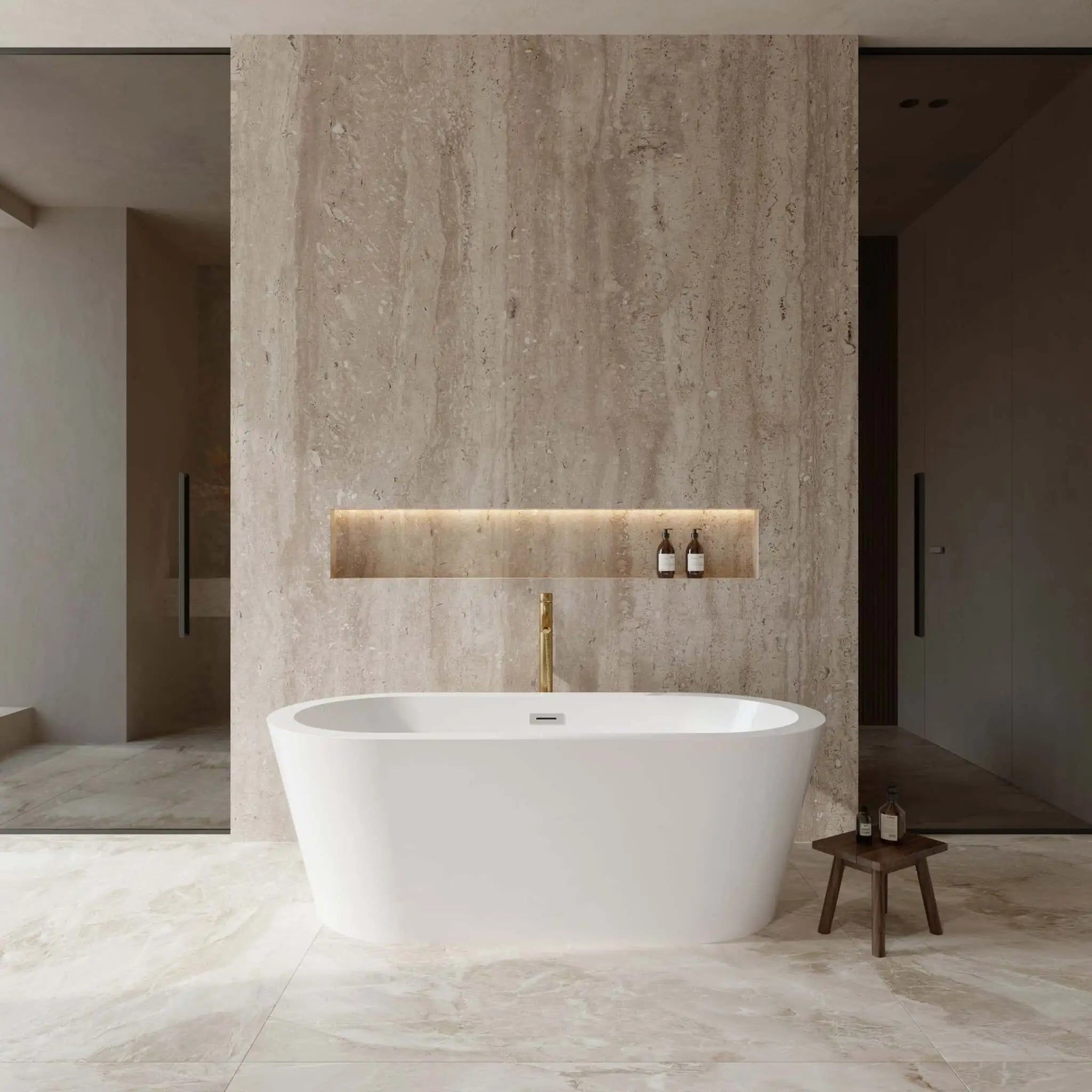 67" White Freestanding Bathtub with Brushed Gold Faucet - Mermaid by Wyndham (WCOBT100367PCATPGD) image 1