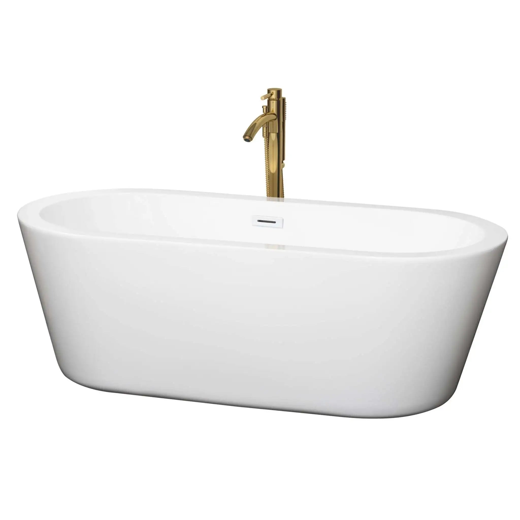 67" White Freestanding Bathtub with Brushed Gold Faucet - Mermaid by Wyndham (WCOBT100367SWATPGD) image