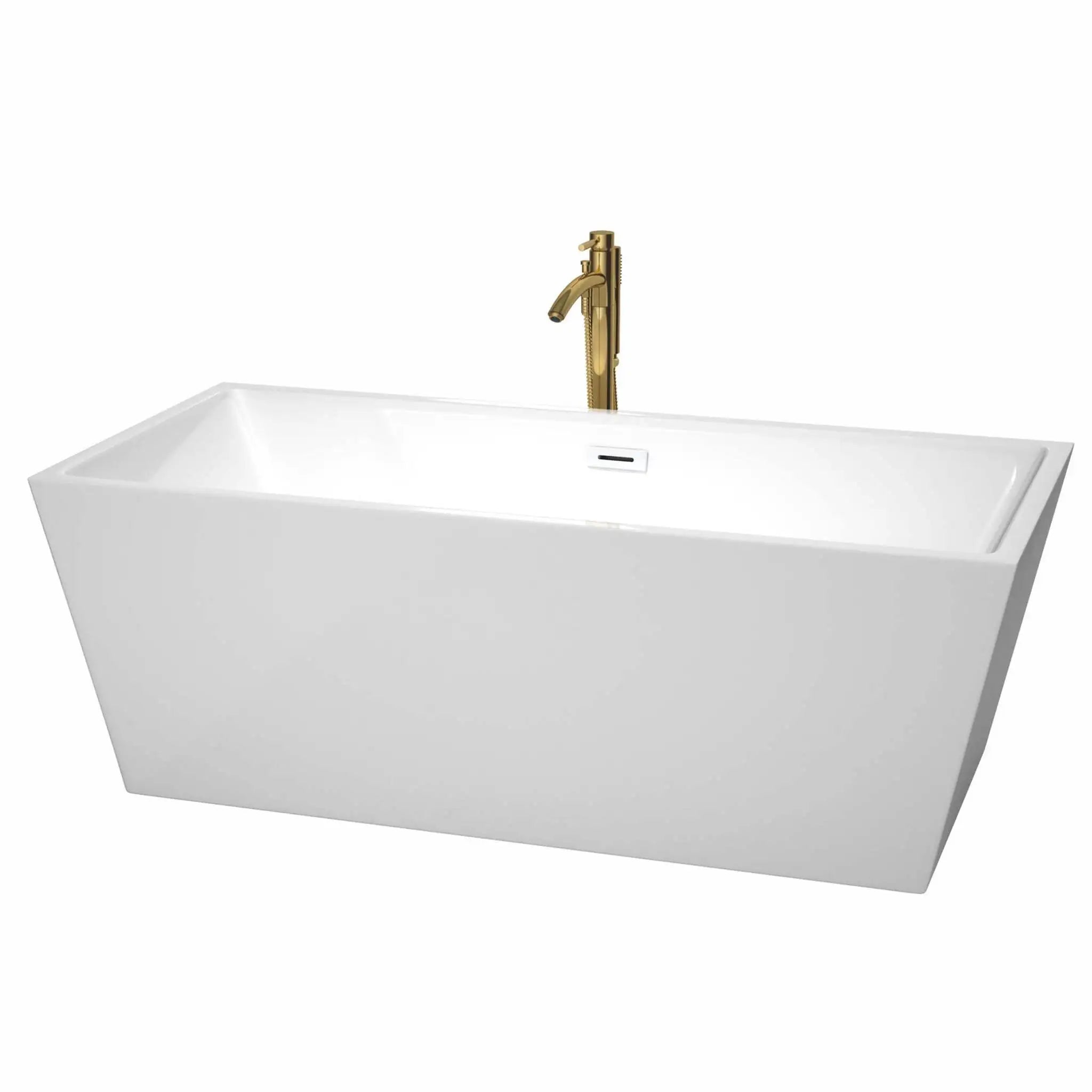 67" White Freestanding Bathtub with Brushed Gold Faucet - Sara by Wyndham (WCBTK151467SWATPGD) image