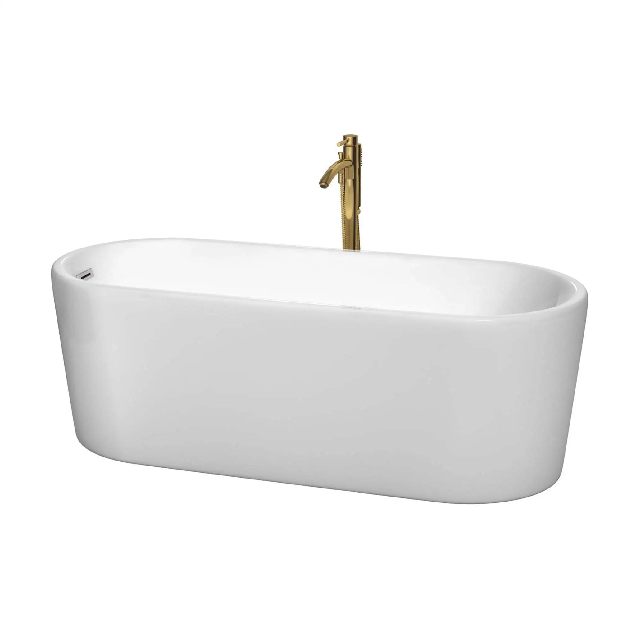 67" White Freestanding Bathtub with Brushed Gold Faucet - Ursula by Wyndham (WCBTK151167PCATPGD) image