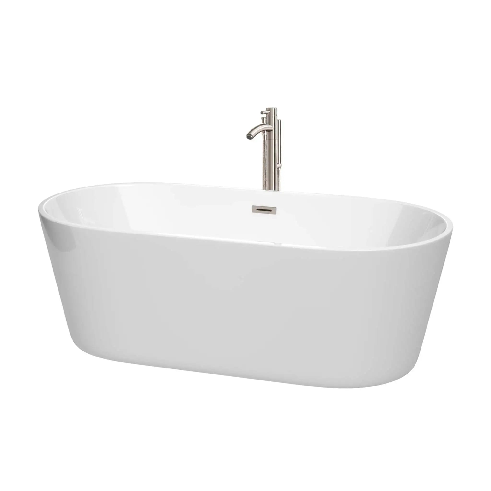67" White Freestanding Bathtub with Brushed Nickel Faucet - Carissa by Wyndham (WCOBT101267ATP11BN) image