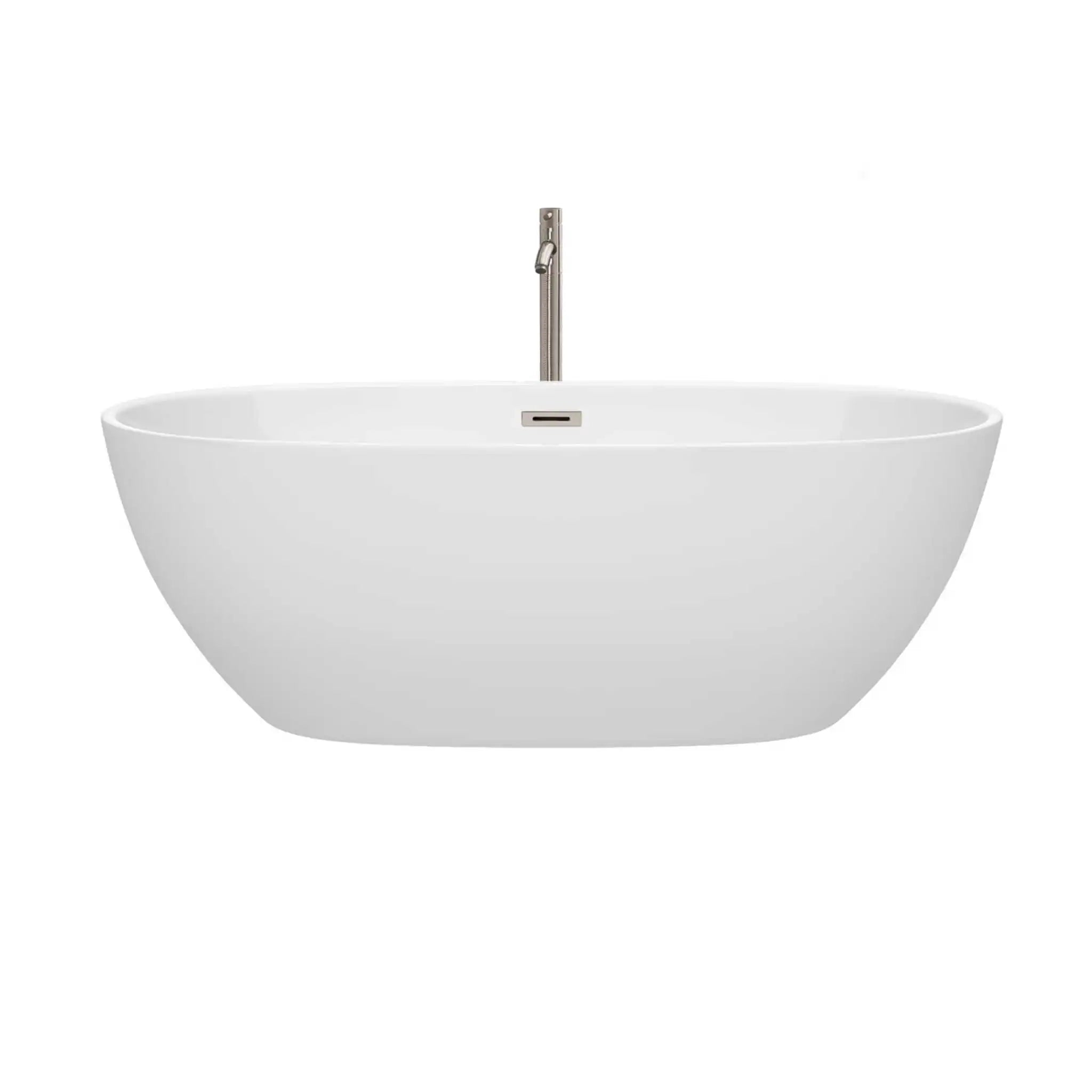67" White Freestanding Bathtub with Brushed Nickel Faucet - Juno by Wyndham (WCBTK156167ATP11BN) image 2