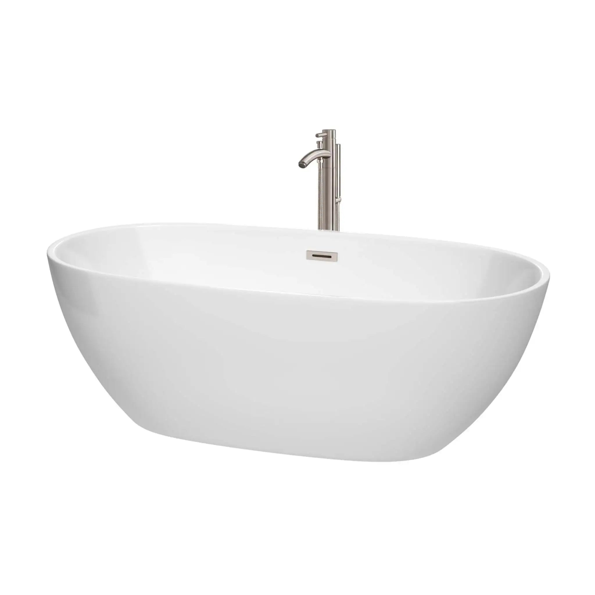 67" White Freestanding Bathtub with Brushed Nickel Faucet - Juno by Wyndham (WCBTK156167ATP11BN) image