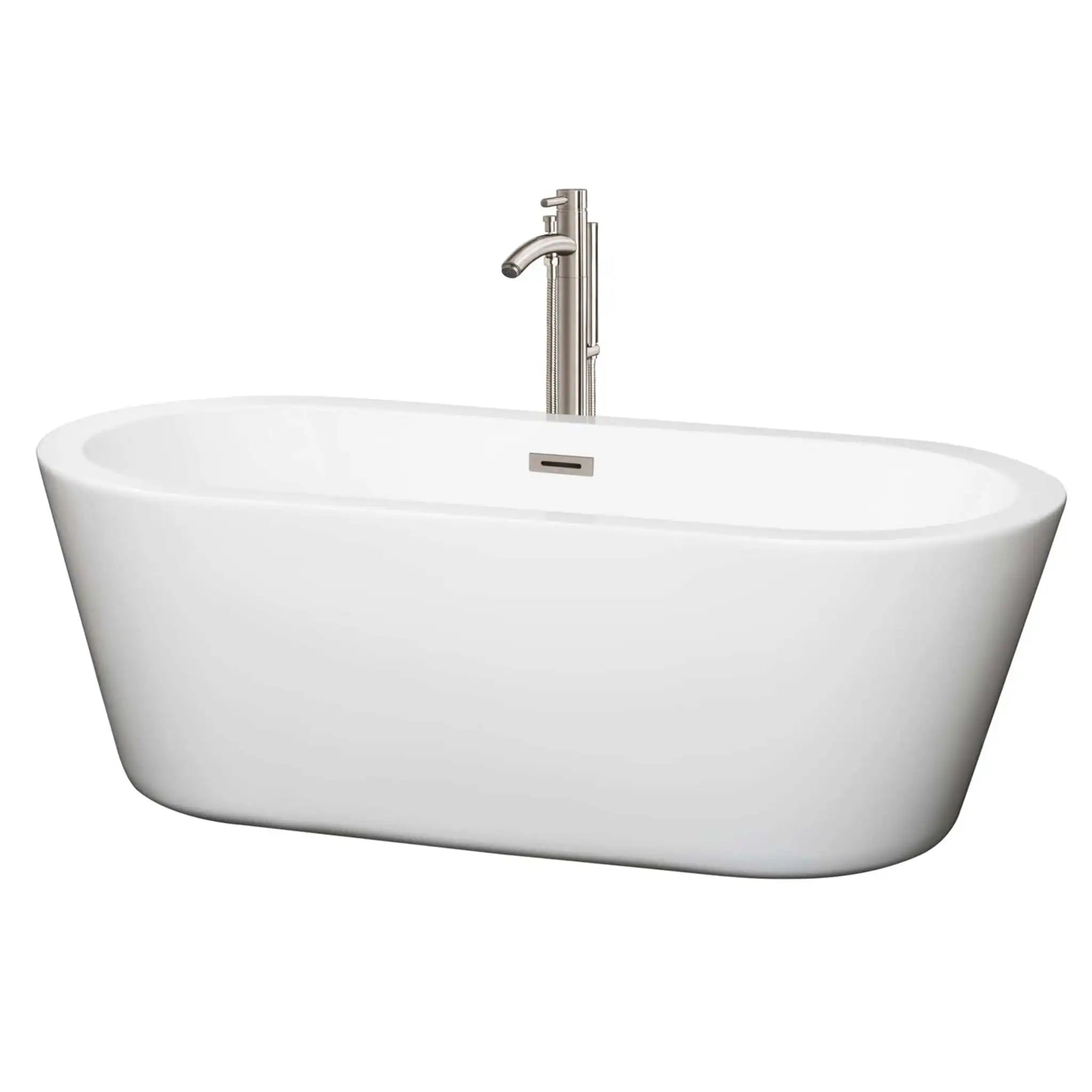 67" White Freestanding Bathtub with Brushed Nickel Faucet - Mermaid by Wyndham (WCOBT100367ATP11BN) image