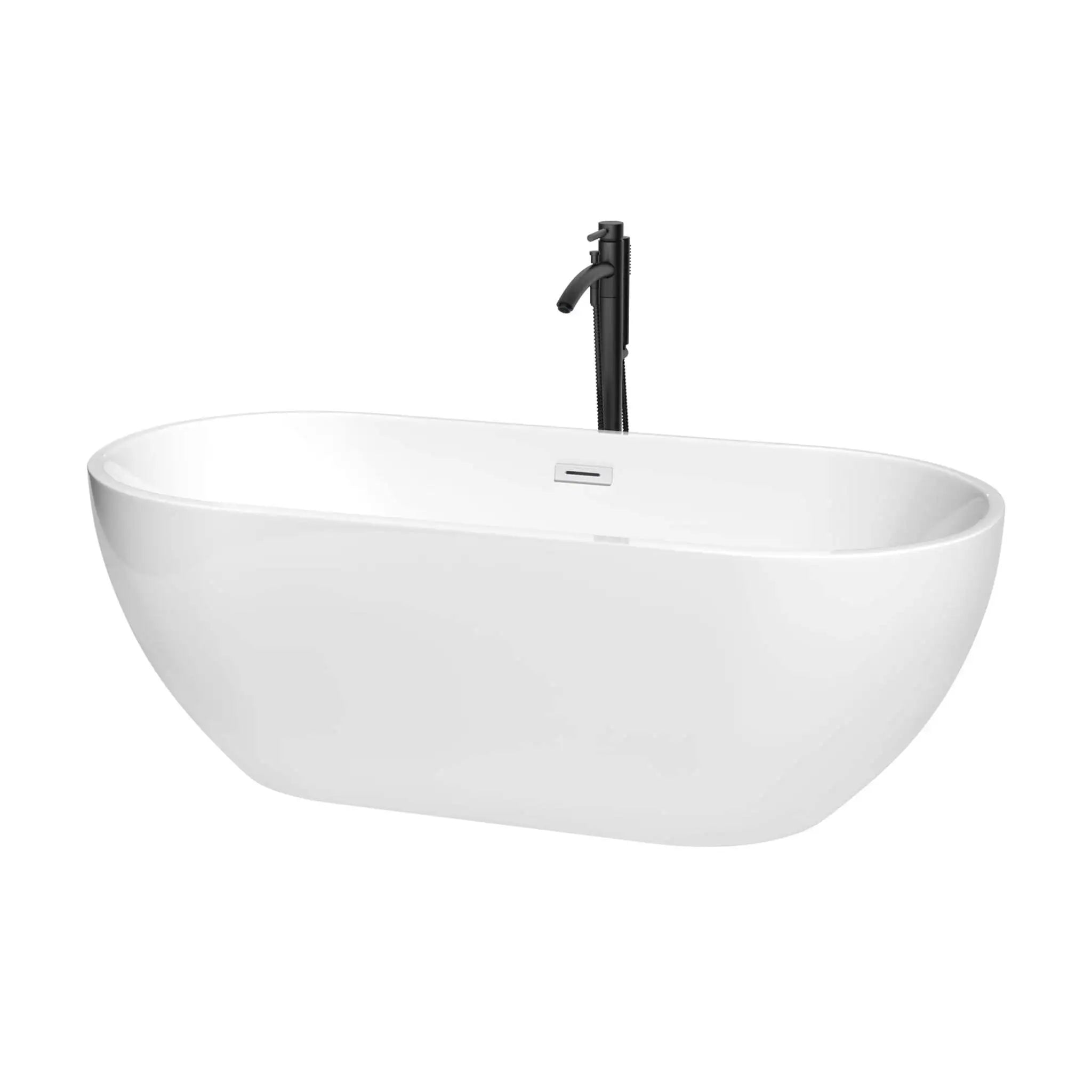 67" White Freestanding Bathtub with Matte Black Faucet - Brooklyn by Wyndham (WCOBT200067SWATPBK) image