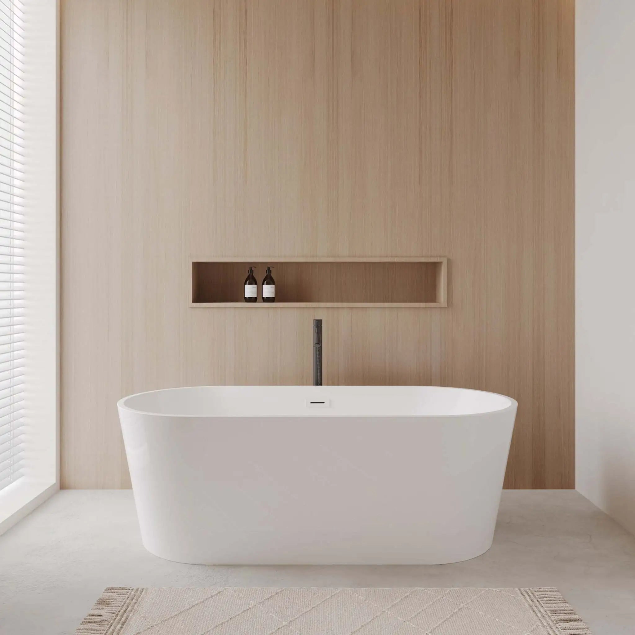 67" White Freestanding Bathtub with Matte Black Faucet - Carissa by Wyndham (WCOBT101267SWATPBK) image 1