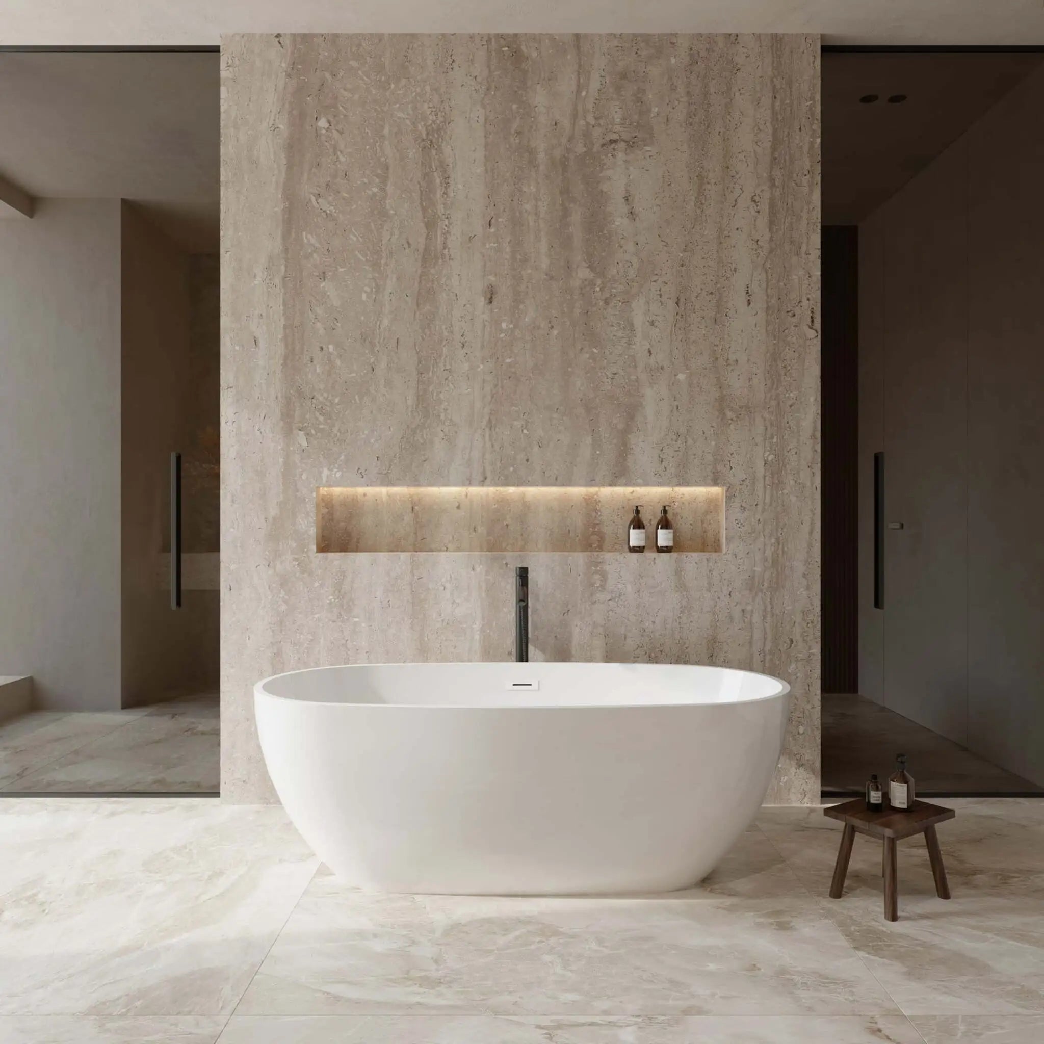 67" White Freestanding Bathtub with Matte Black Faucet - Juno by Wyndham (WCBTK156167SWATPBK) image 1