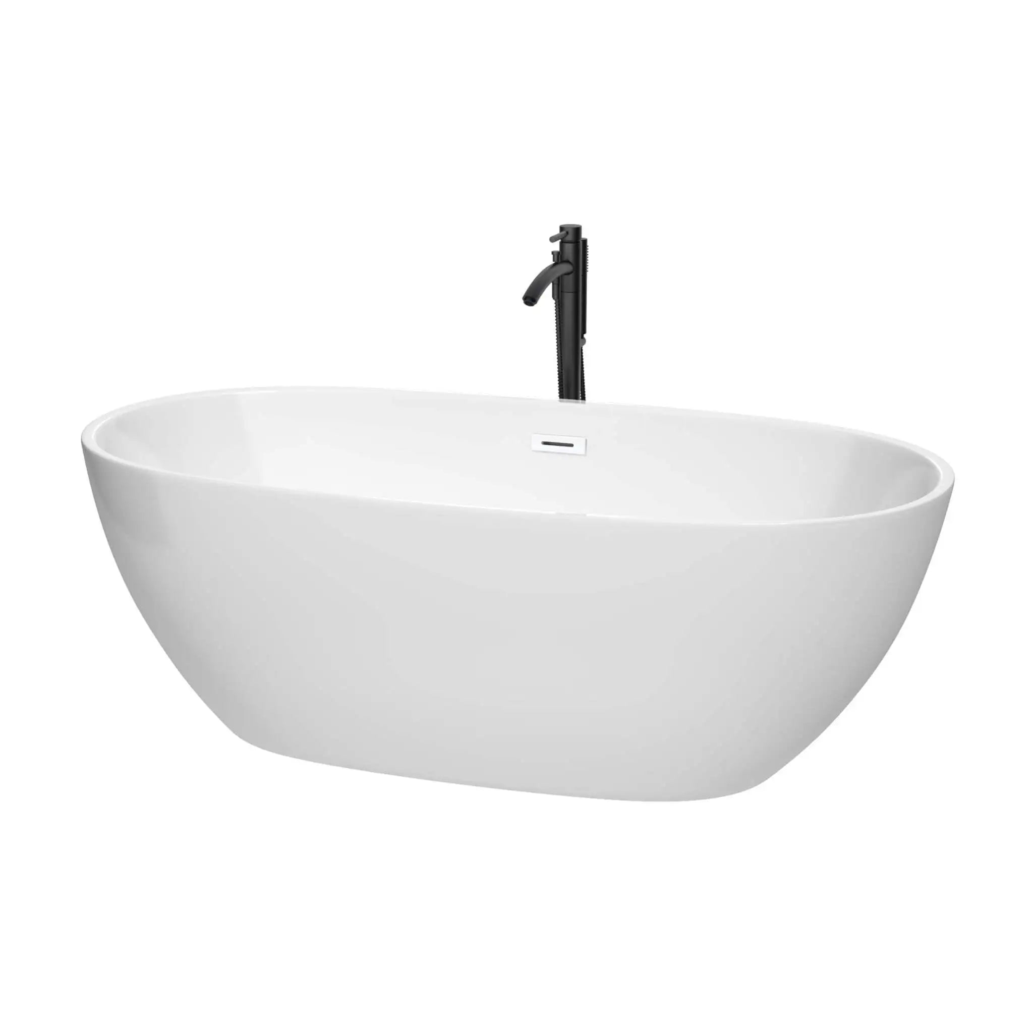 67" White Freestanding Bathtub with Matte Black Faucet - Juno by Wyndham (WCBTK156167SWATPBK) image