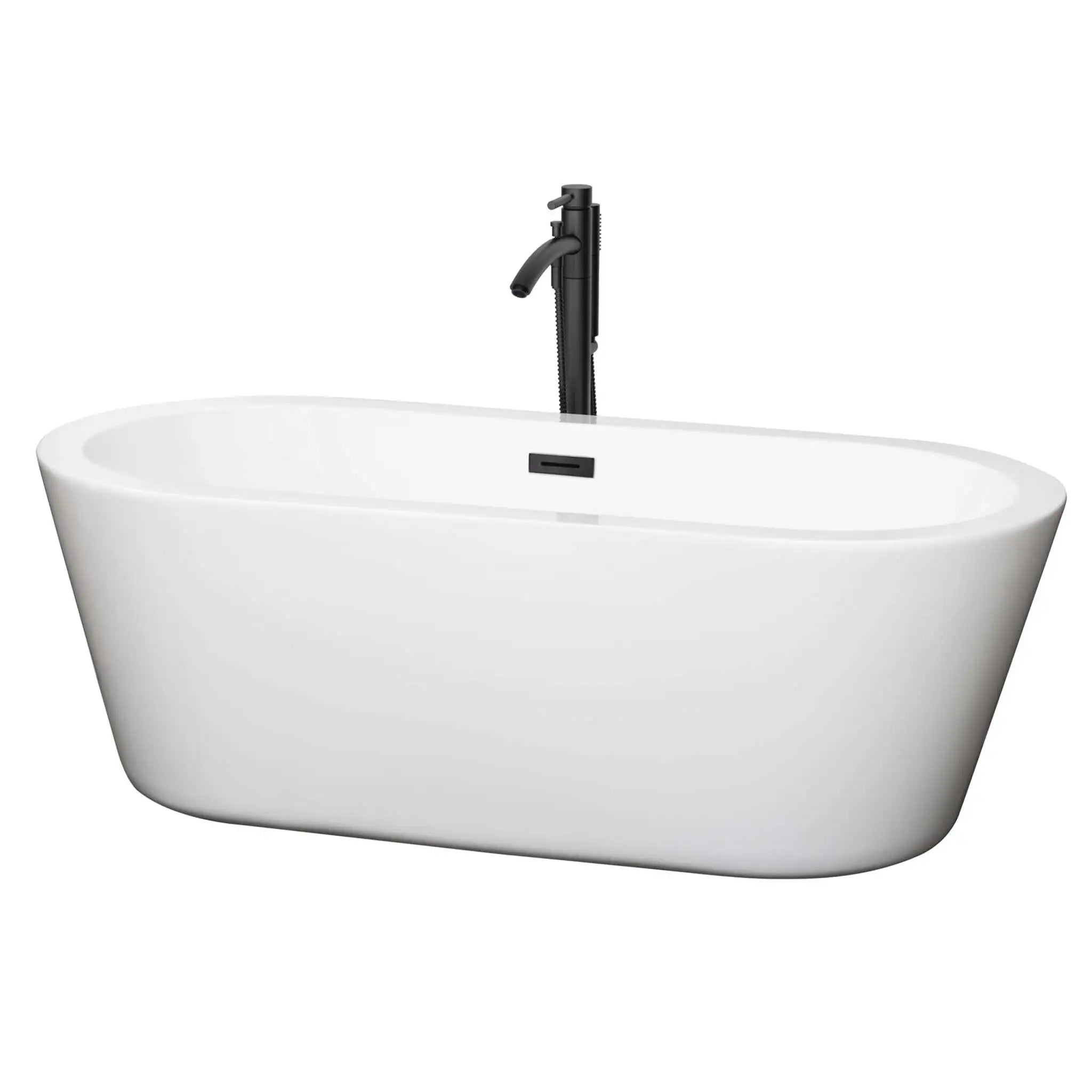 67" White Freestanding Bathtub with Matte Black Faucet - Mermaid by Wyndham (WCOBT100367MBATPBK) image