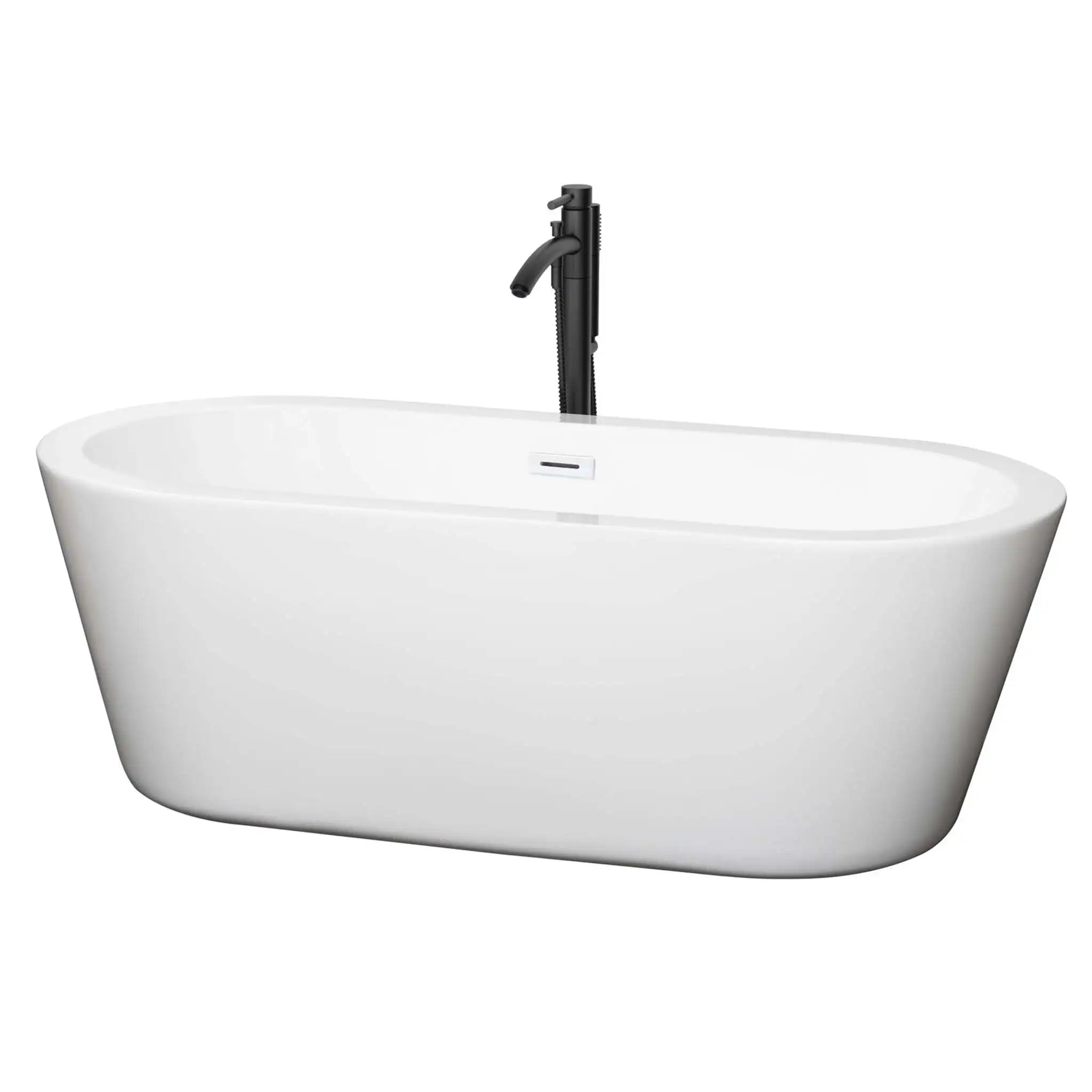 67" White Freestanding Bathtub with Matte Black Faucet - Mermaid by Wyndham (WCOBT100367SWATPBK) image