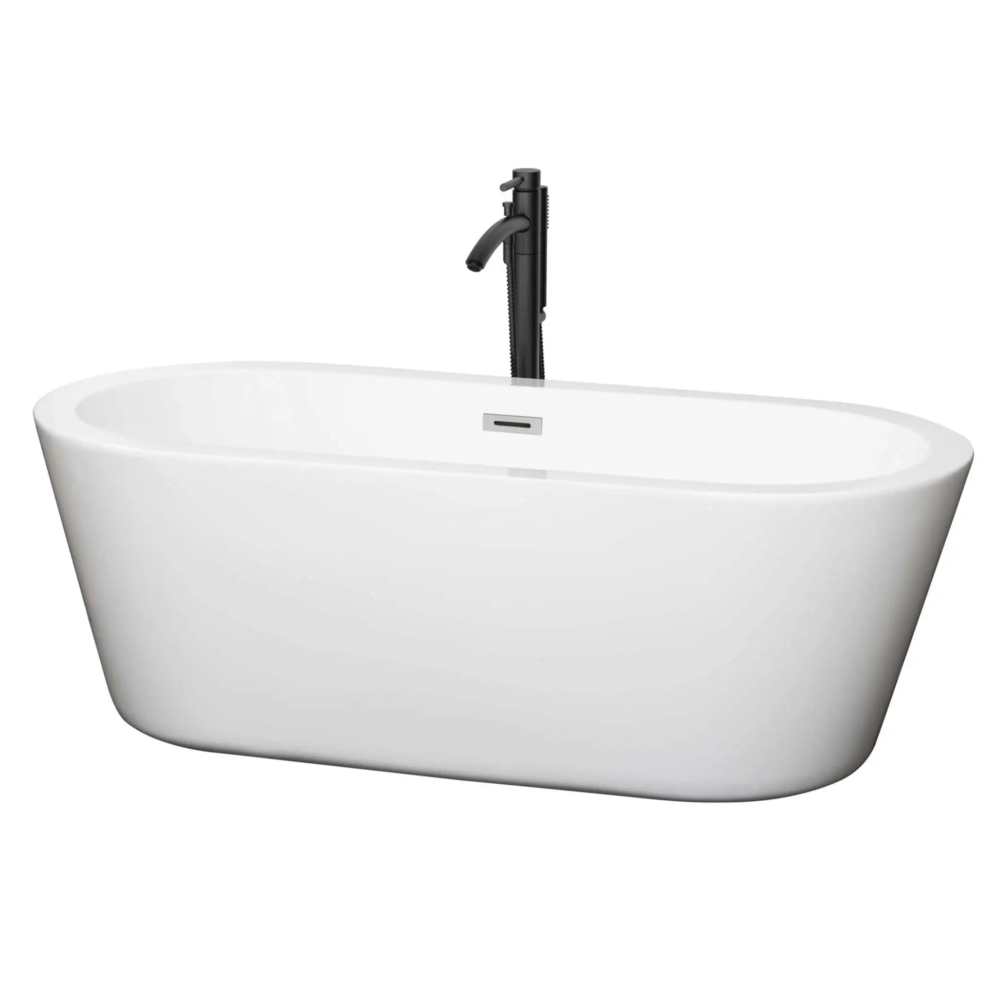 67" White Freestanding Bathtub with Polished Chrome Faucet - Mermaid by Wyndham (WCOBT100367PCATPBK) image