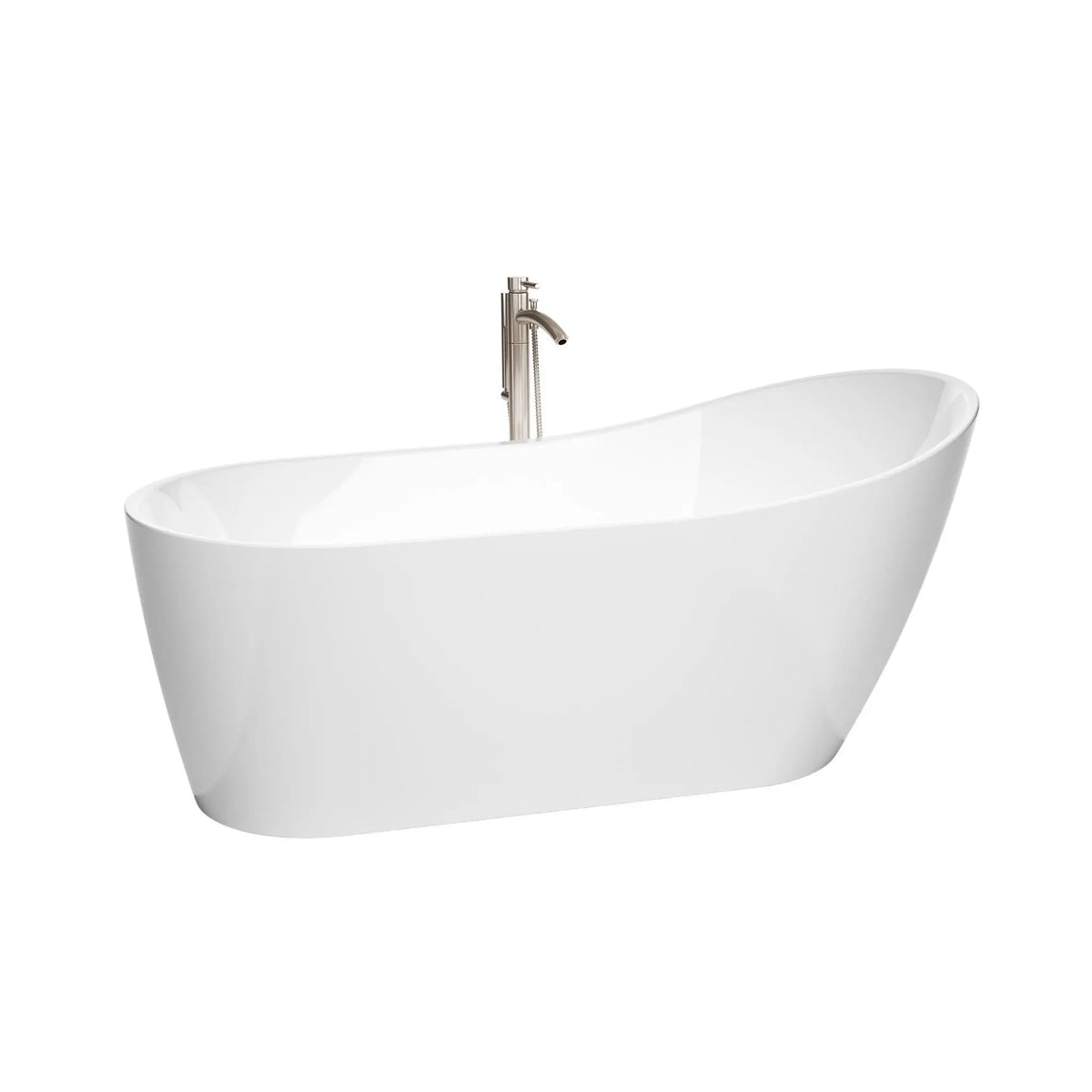 67" White Soaking Bathtub with Shiny White Trim and Floor Mounted Faucet in Brushed Nickel - Davia by Wyndham (WCBTS200267SWATPBN) 2