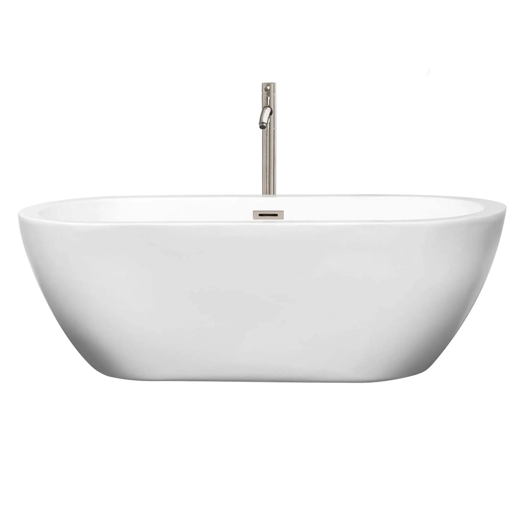 68" White Freestanding Bathtub with Brushed Nickel Faucet - Soho by Wyndham (WCOBT100268ATP11BN) image 2