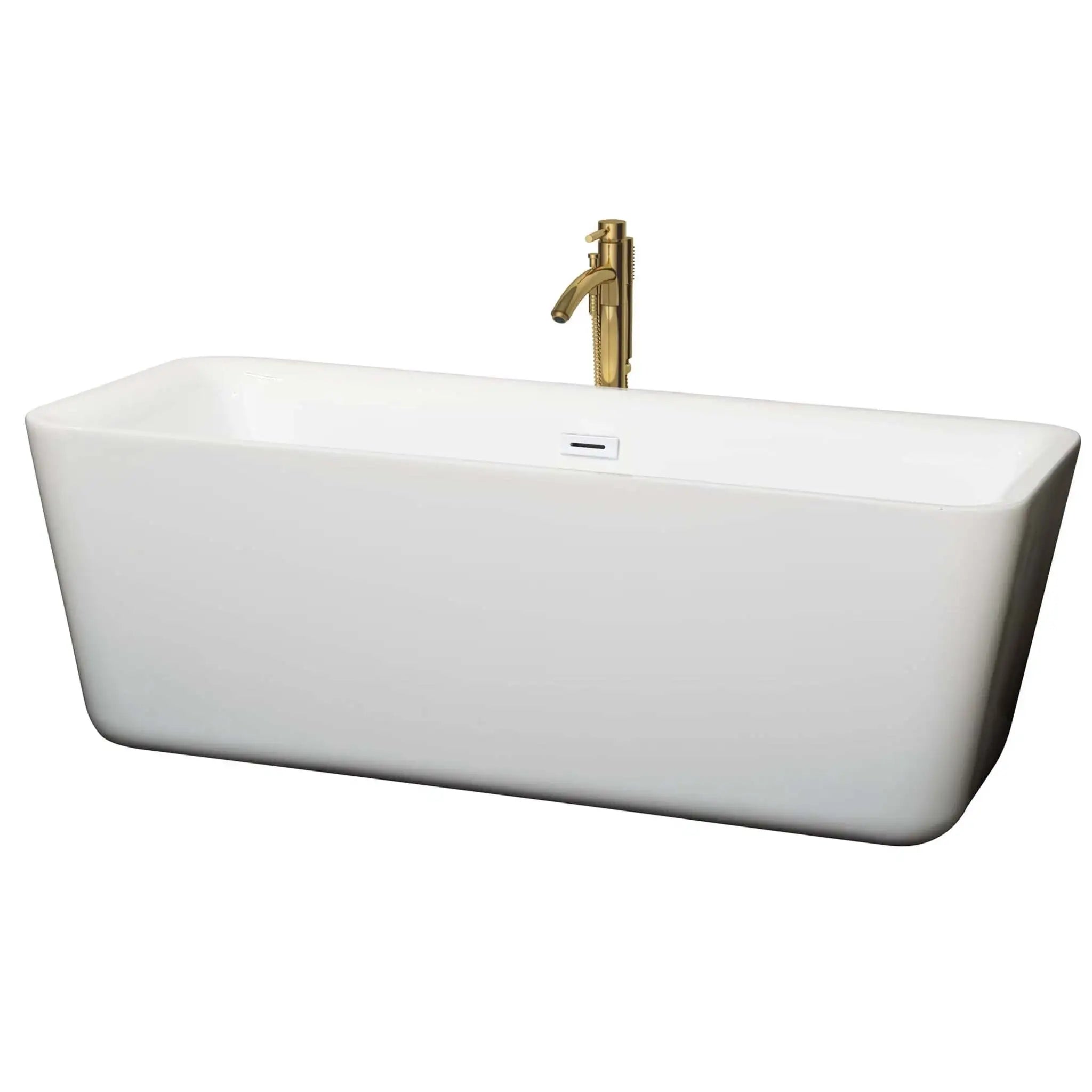 69" White Freestanding Bathtub with Brushed Gold Faucet - Emily by Wyndham (WCOBT100169SWATPGD) image