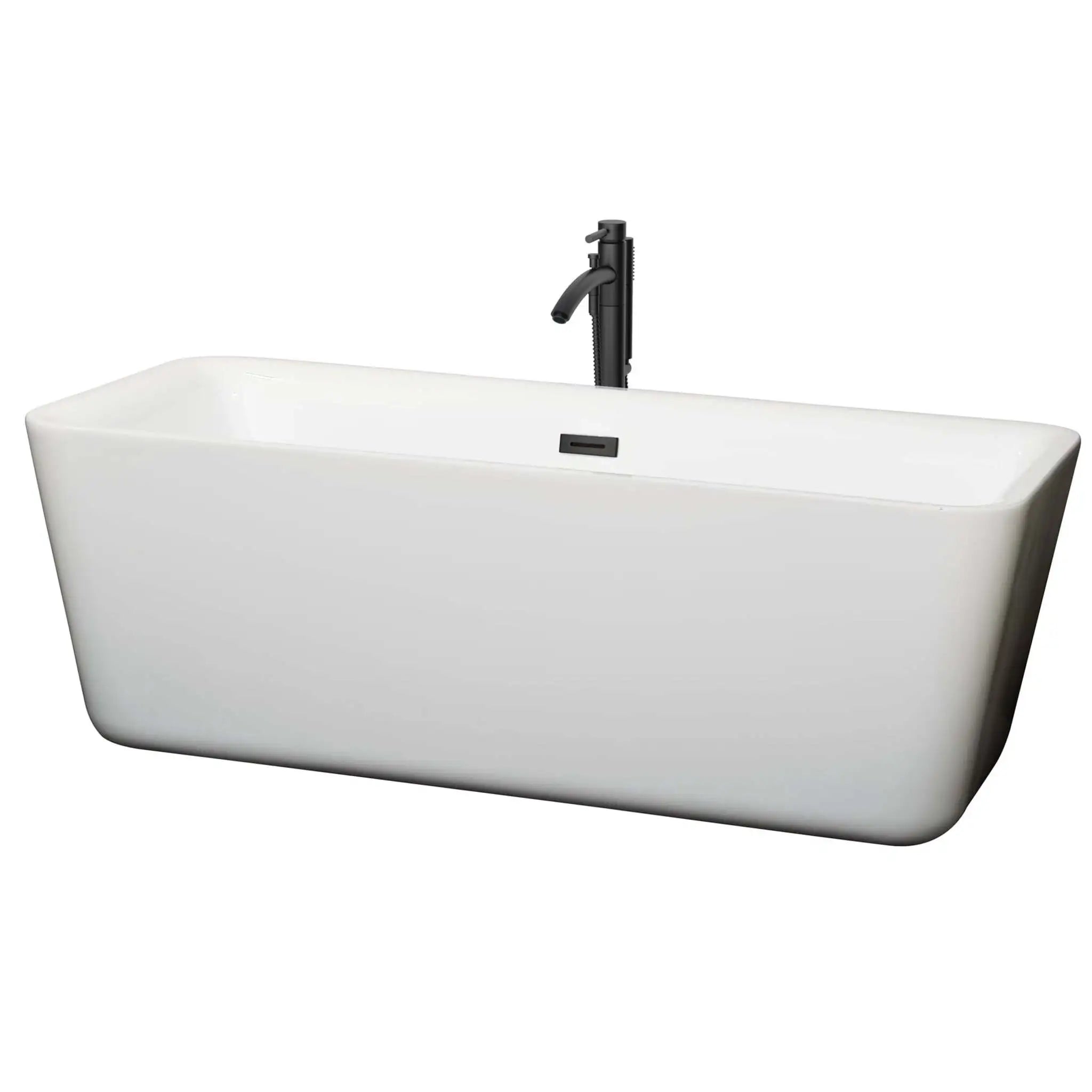 69" White Freestanding Bathtub with Matte Black Faucet - Emily by Wyndham (WCOBT100169MBATPBK) image