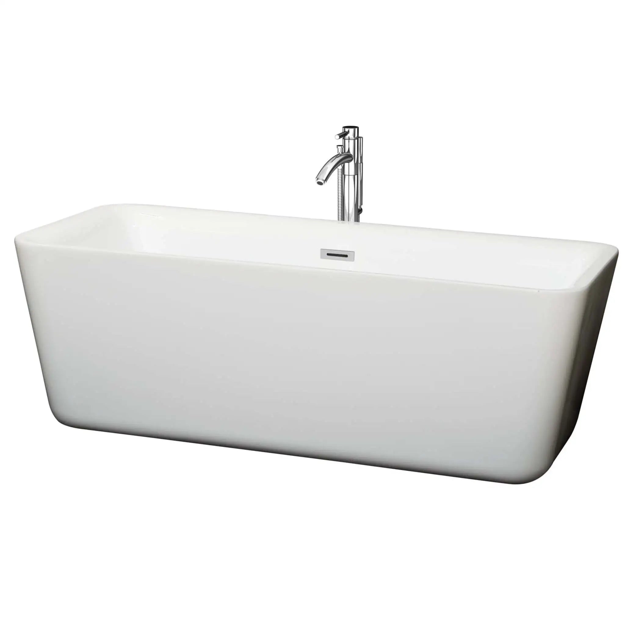 69" White Freestanding Bathtub with Polished Chrome Faucet - Emily by Wyndham (WCOBT100169ATP11PC) image