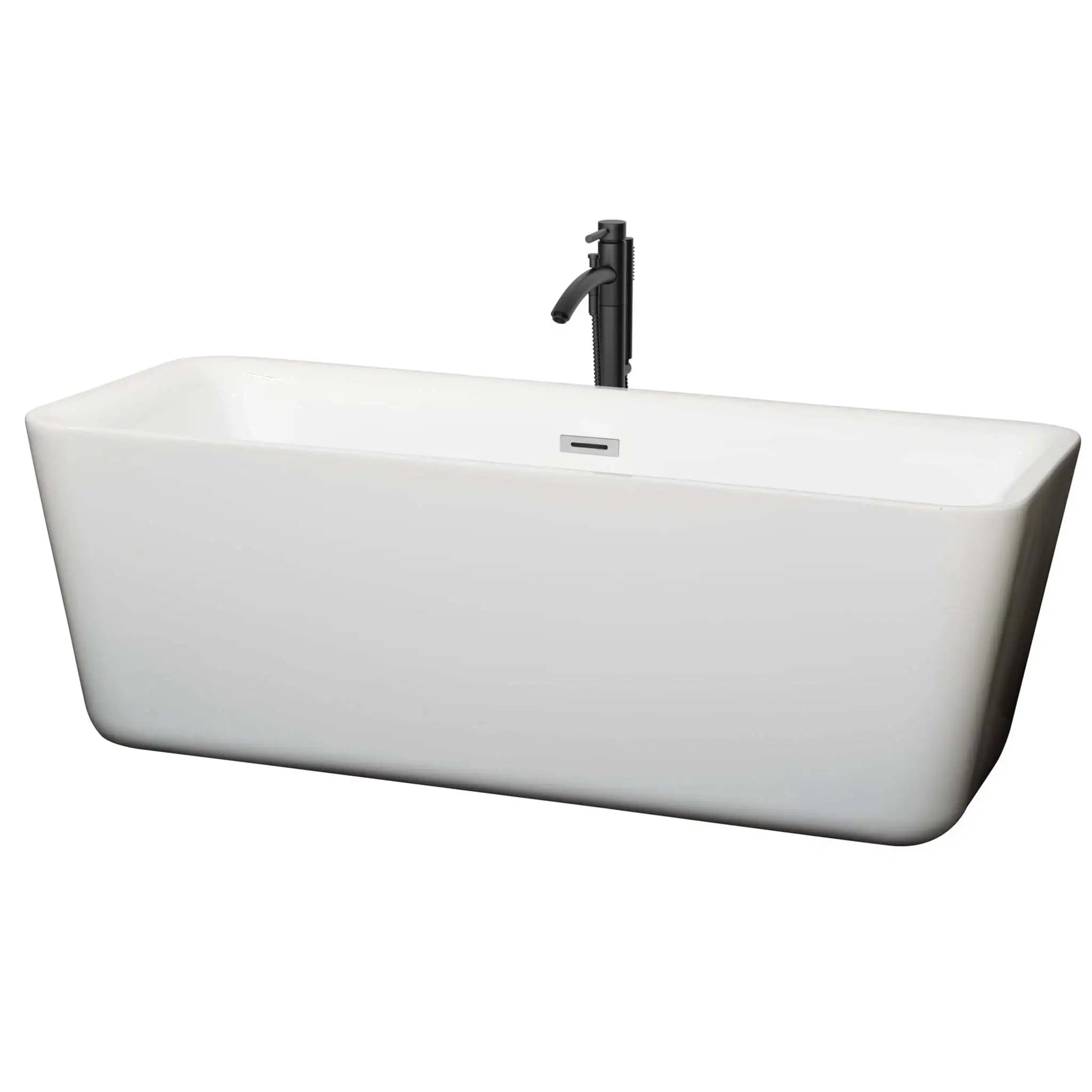 69" White Freestanding Bathtub with Polished Chrome Faucet - Emily by Wyndham (WCOBT100169PCATPBK) image